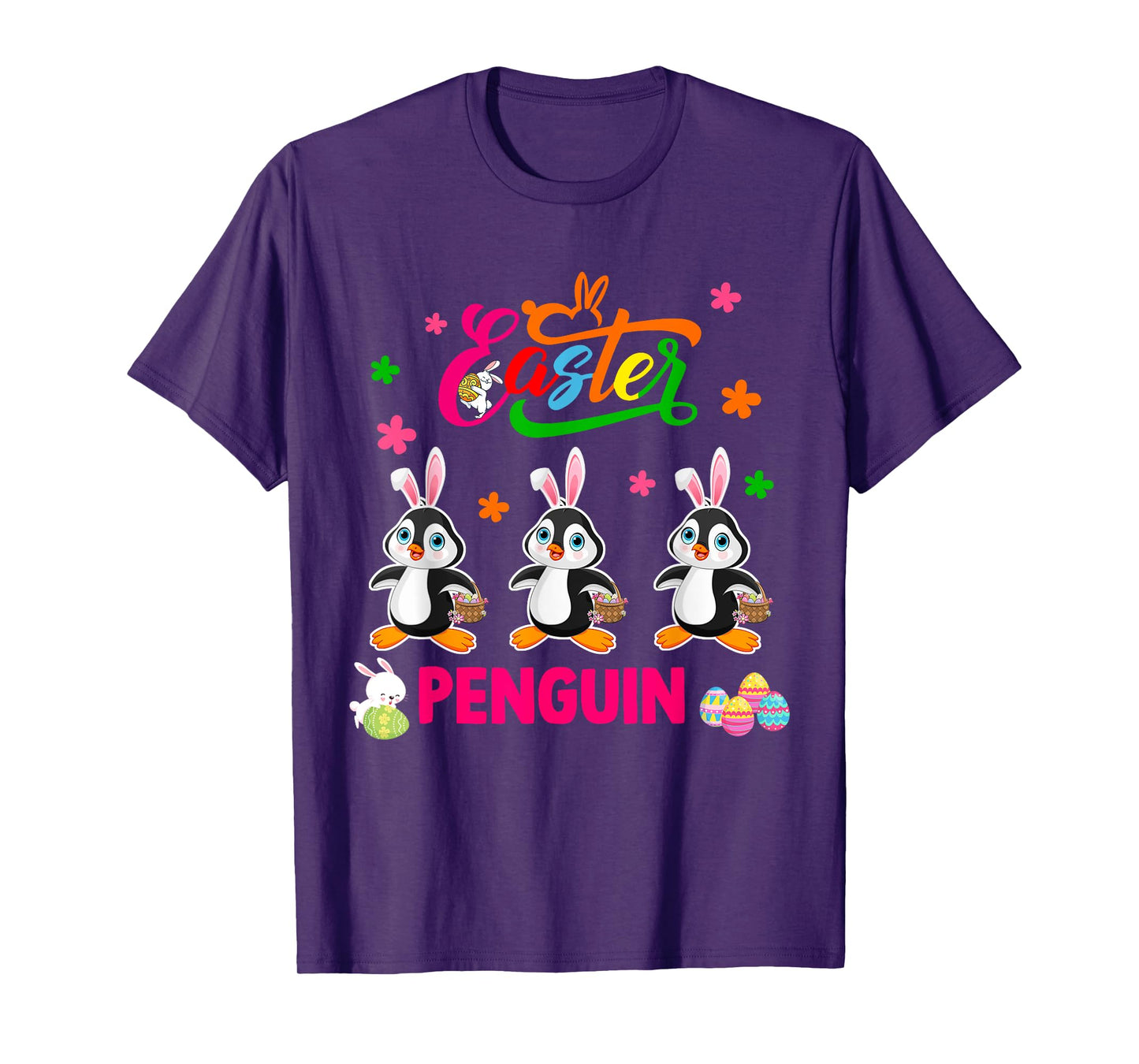 Easter Penguin Three Cute Bunny Penguins Hunting Eggs Basket T-Shirt