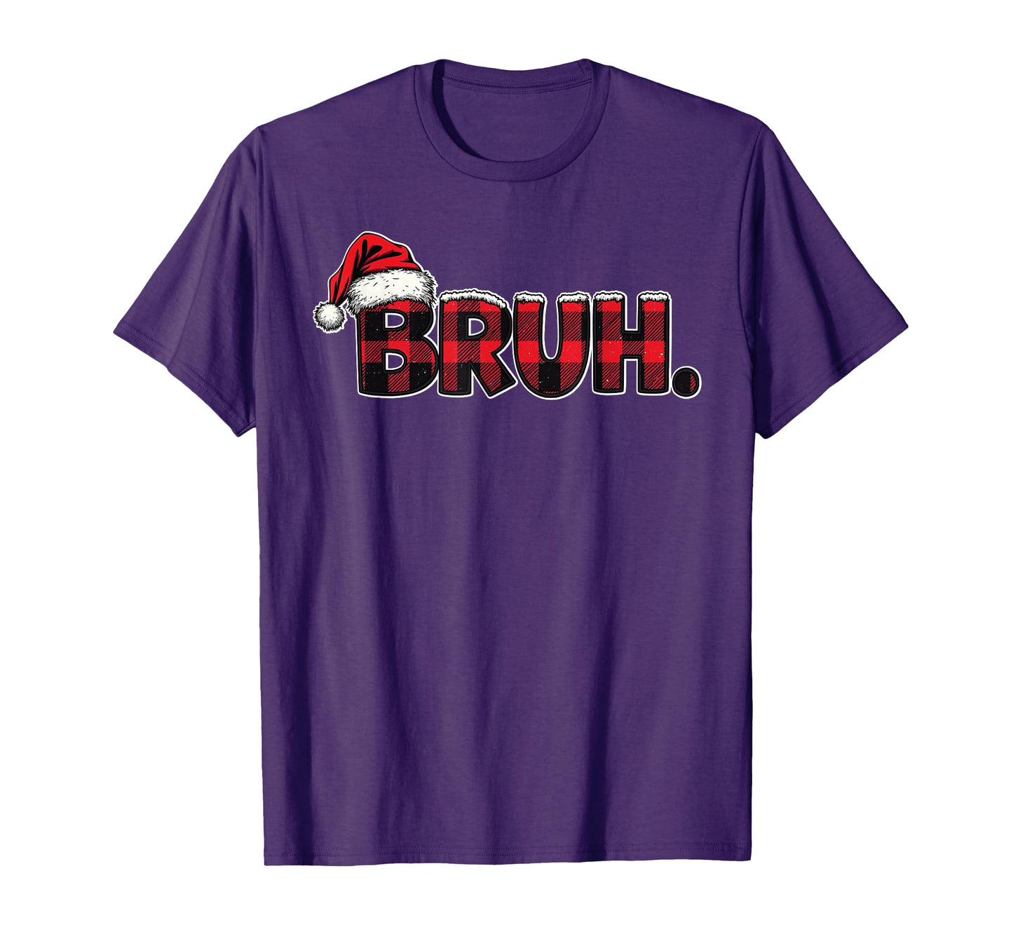 Bruh Santa Hat Funny Christmas Plaid Holiday Boys Kids Xmas T-Shirt