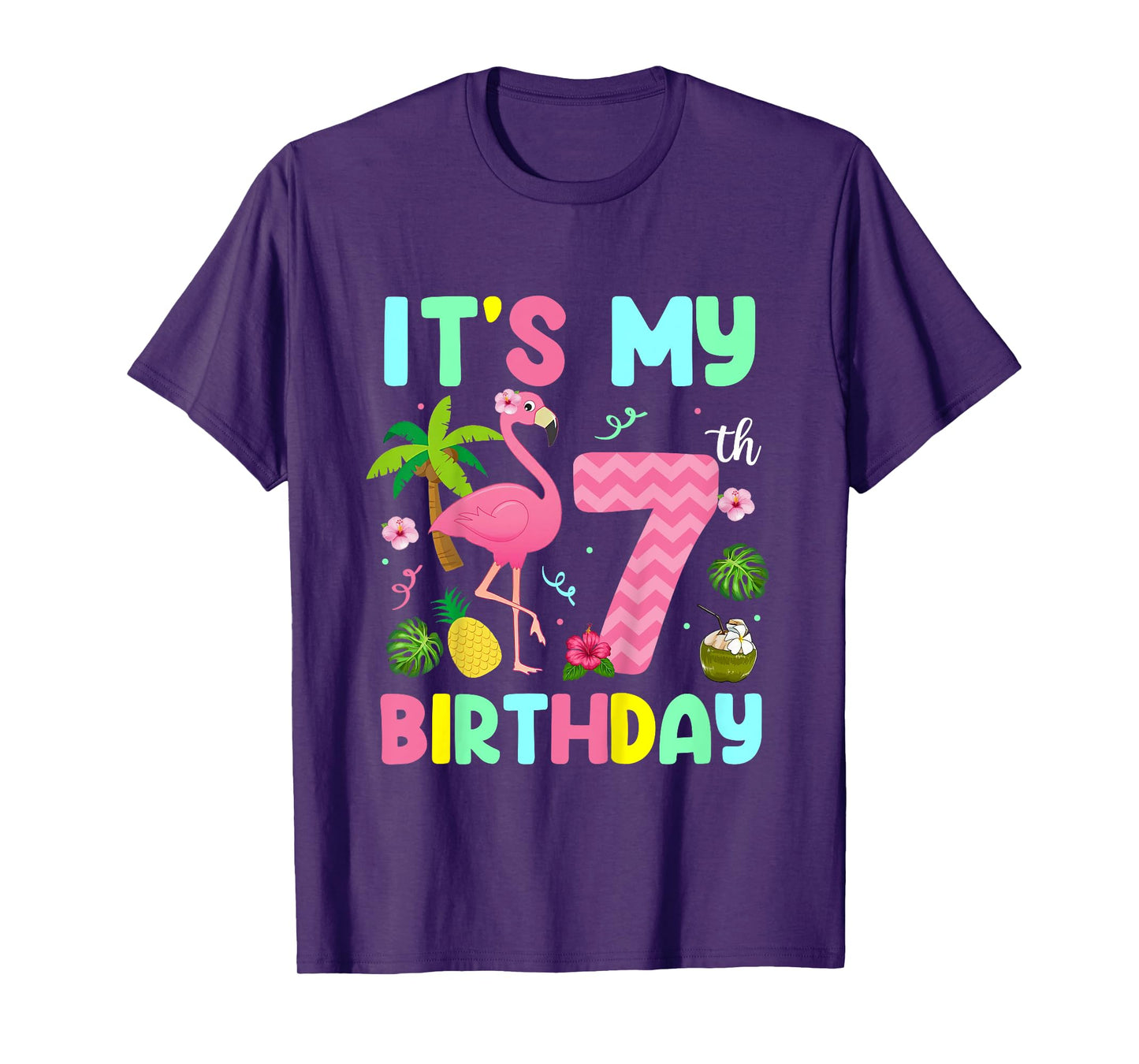 It's My 7th Birthday Flamingo Shirt Hawaii 7 Yrs Old Girl T-Shirt