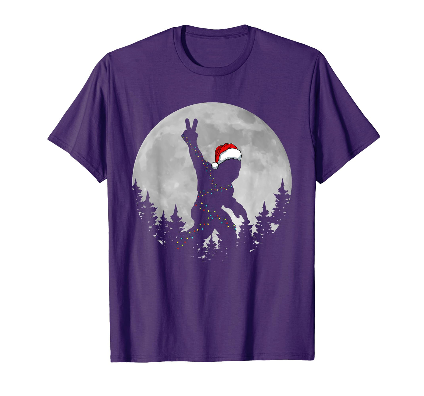 Bigfoot Santa Christmas Tree Lights Funny Xmas Sasquatch T-Shirt