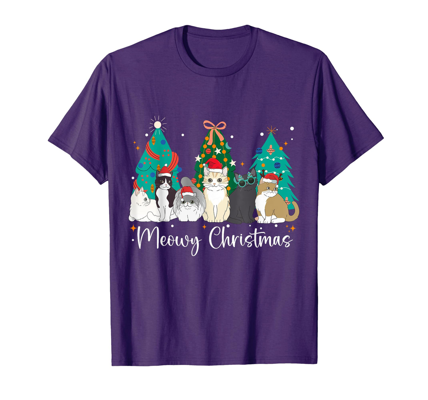 Meowy Christmas Cat Lover Funny Festive Holidays Cats T-Shirt