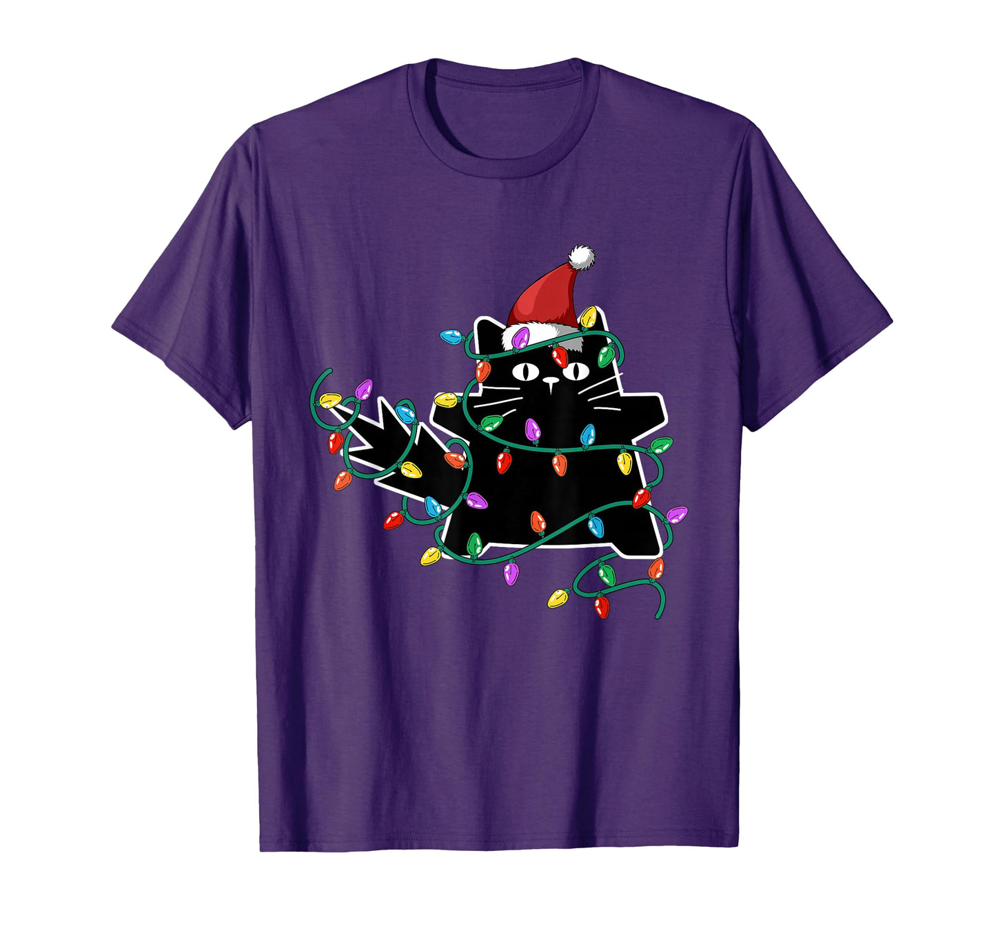 Black Cat Christmas Tree Lights Funny Santa Kitten T-Shirt