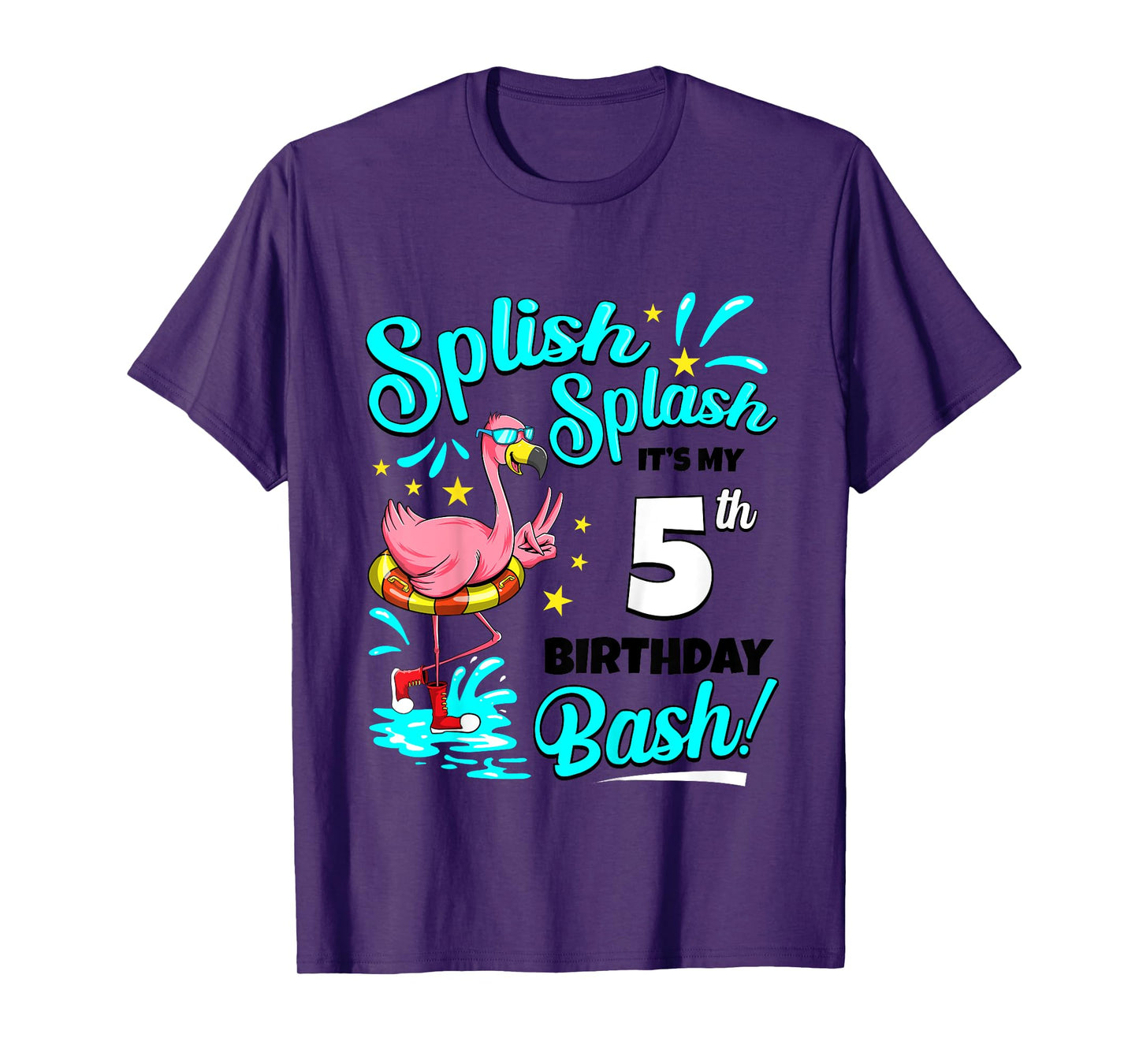 5th Birthday Flamingo 5 Years Old Pool Party Summer T-Shirt