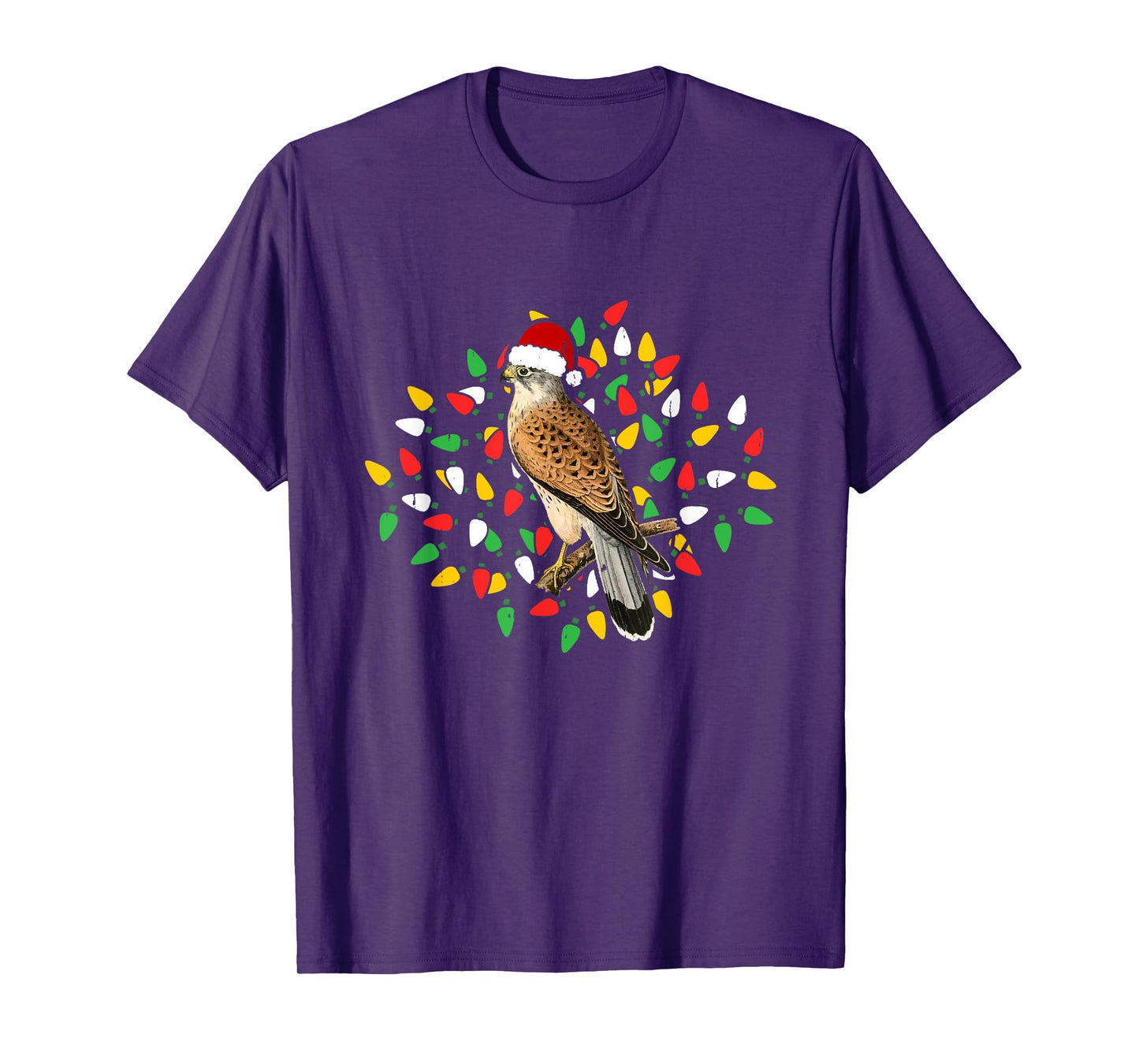 Holiday Xmas Lighting Santa Hat Red Shouldered Hawk Bird T-Shirt