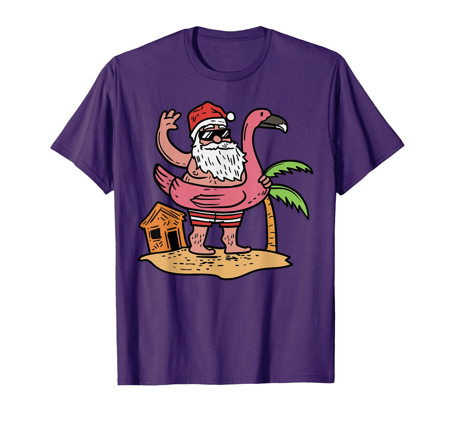 Summer Santa Flamingo Floater Funny Christmas In July Gift T-Shirt
