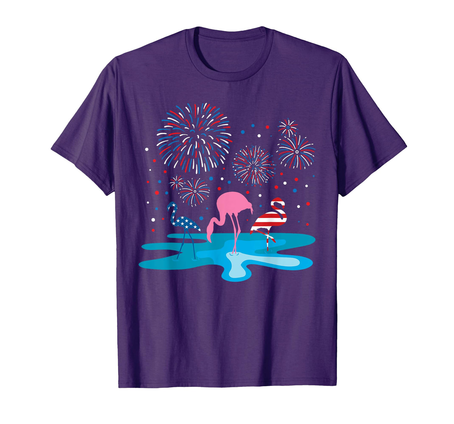 Flamingo 4th of July Fireworks Patriotic American USA Flag T-Shirt