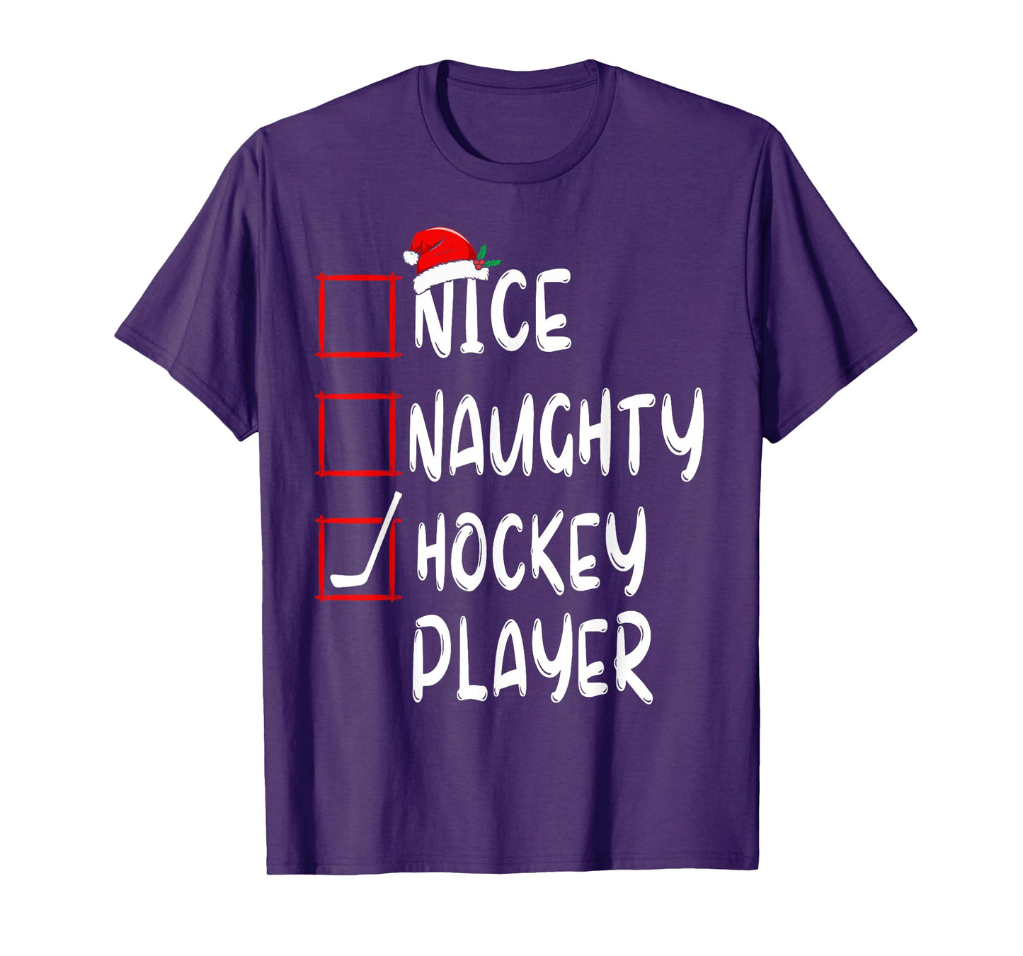 Nice Naughty Hockey Player List Christmas Santa Claus T-Shirt