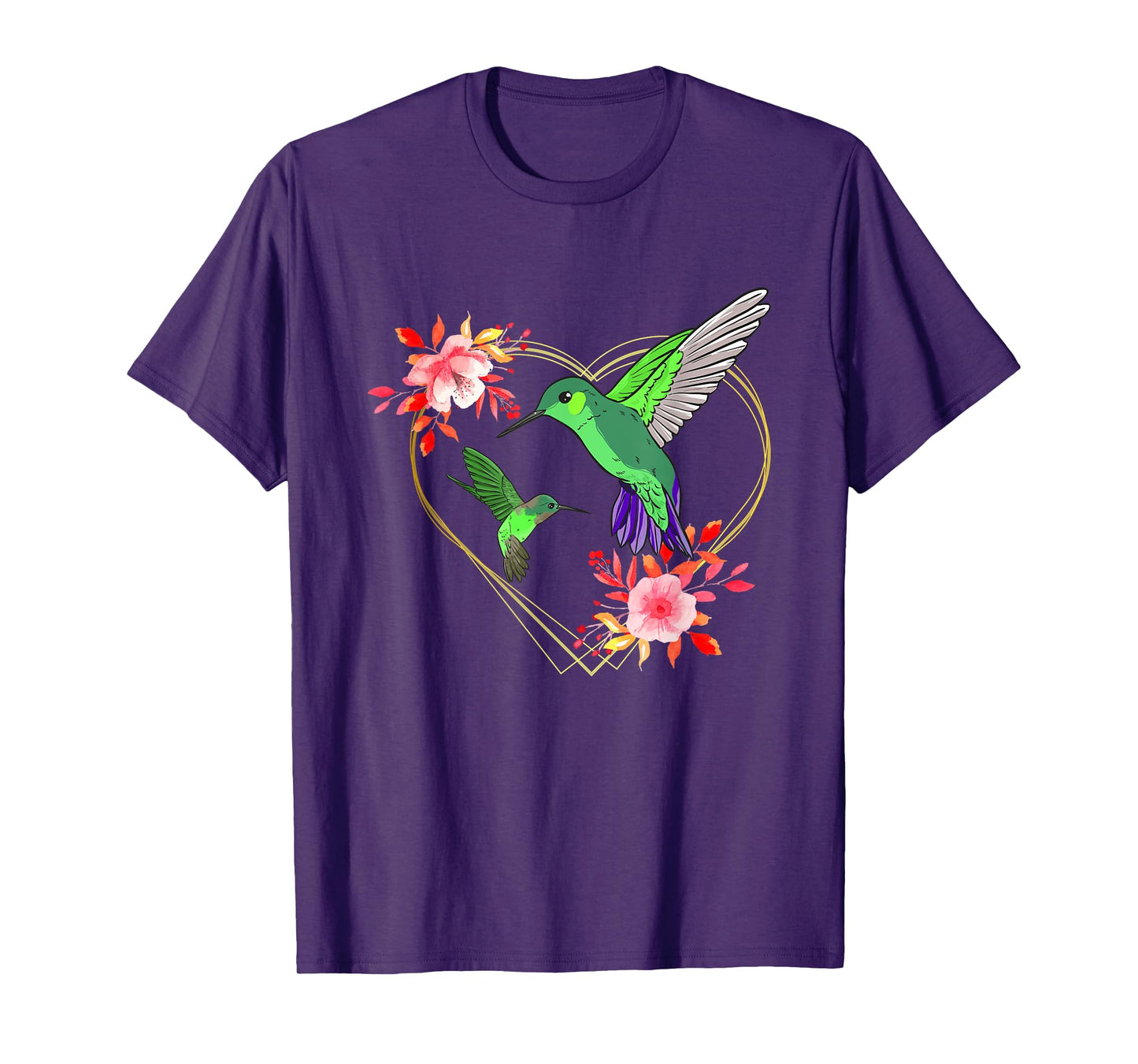 Hummingbird Red Heart Flowers Humminbird Hummingbird Bird T-Shirt
