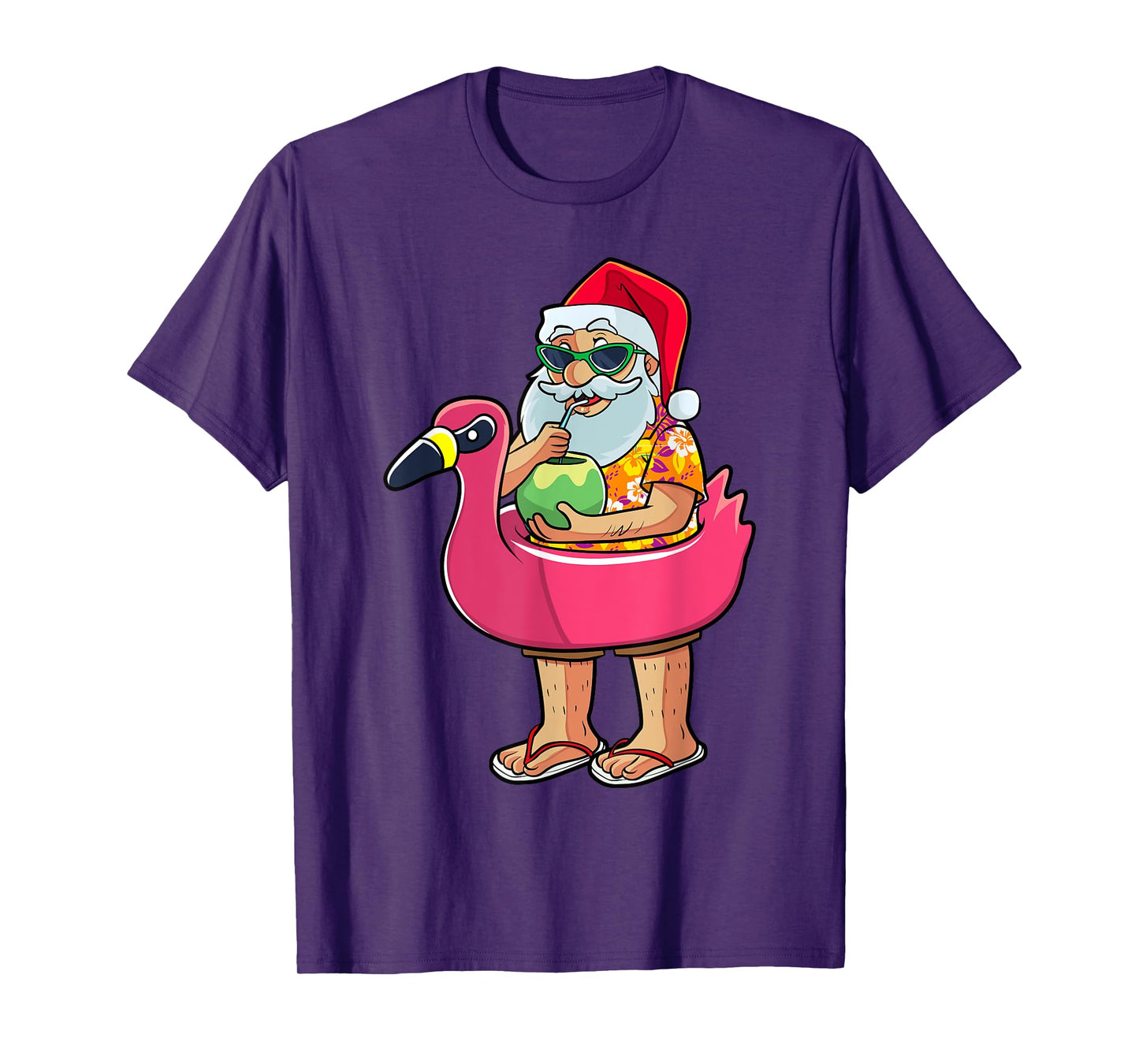 Christmas in July Funny Santa Flamingo Pool Float Summer Men T-Shirt