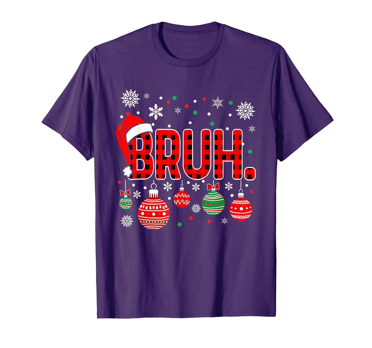 Bruh Funny Christmas Plaid Teens Boys Kids Xmas Pajamas T-Shirt