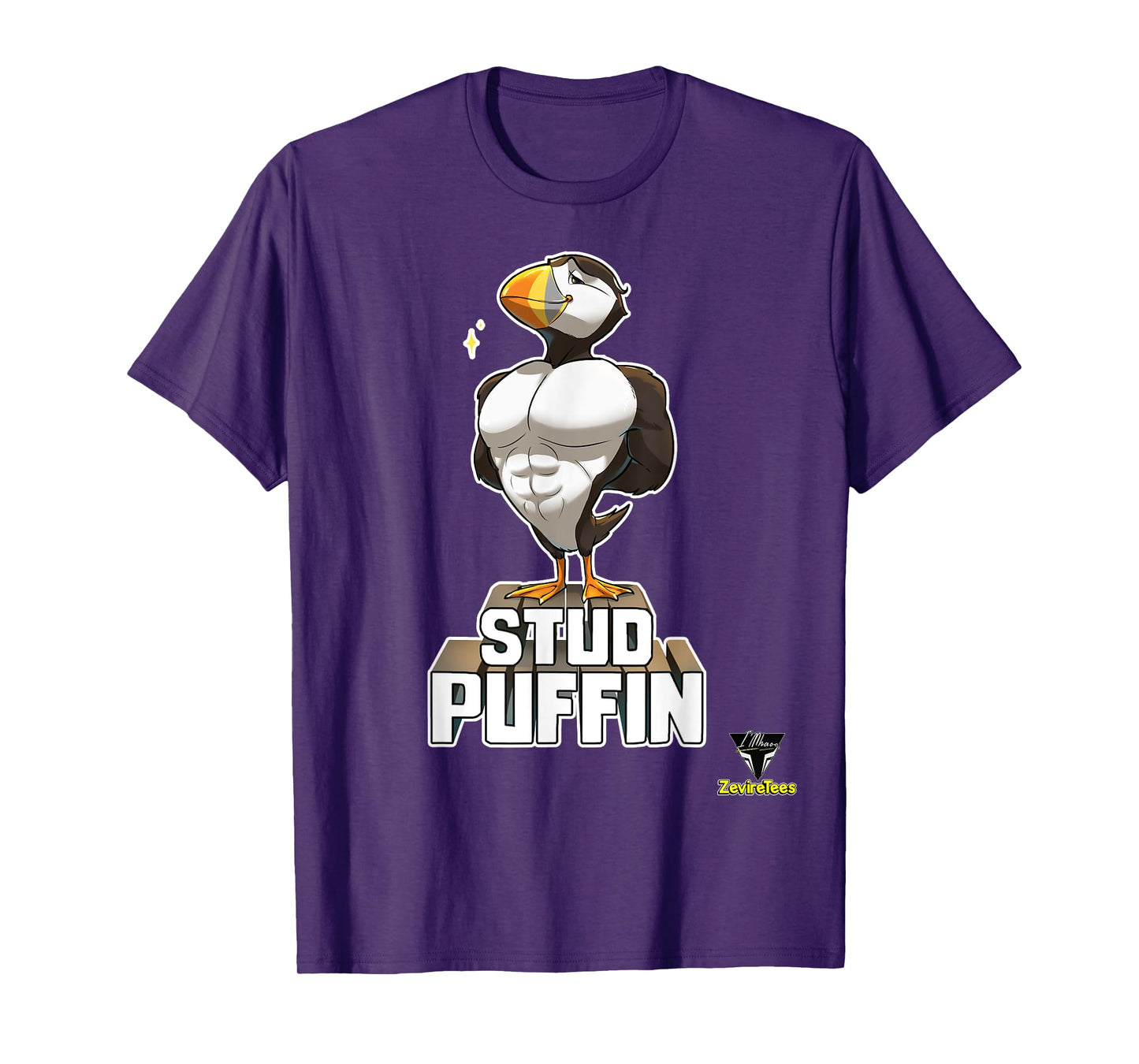 ZevireTees Stud Puffin T-Shirt - Men's Unisex-Adults Black Cotton 100% T-Shirt - Small - Short Sleeve - Studded, Unique Fabric Blend