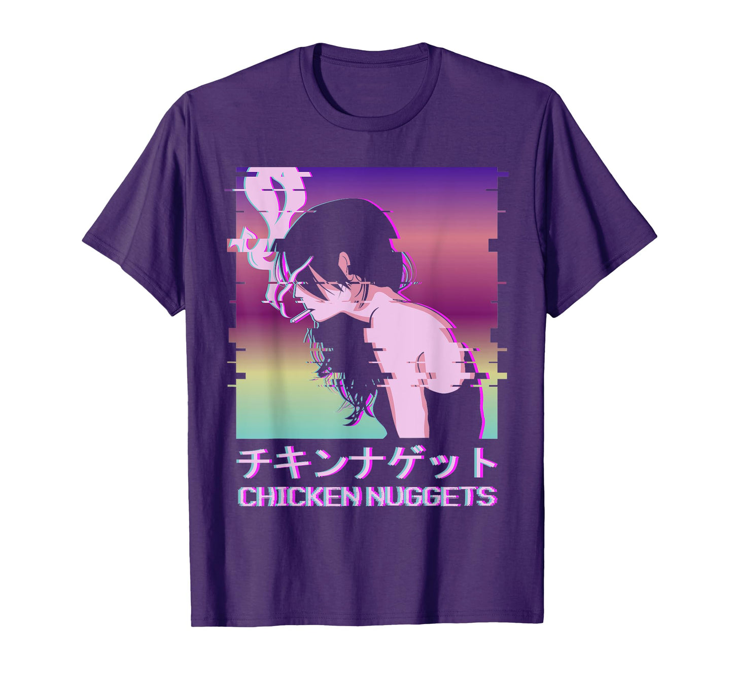Chicken Nuggets Vaporwave Aesthetic Sad Smoking Anime Girl T-Shirt