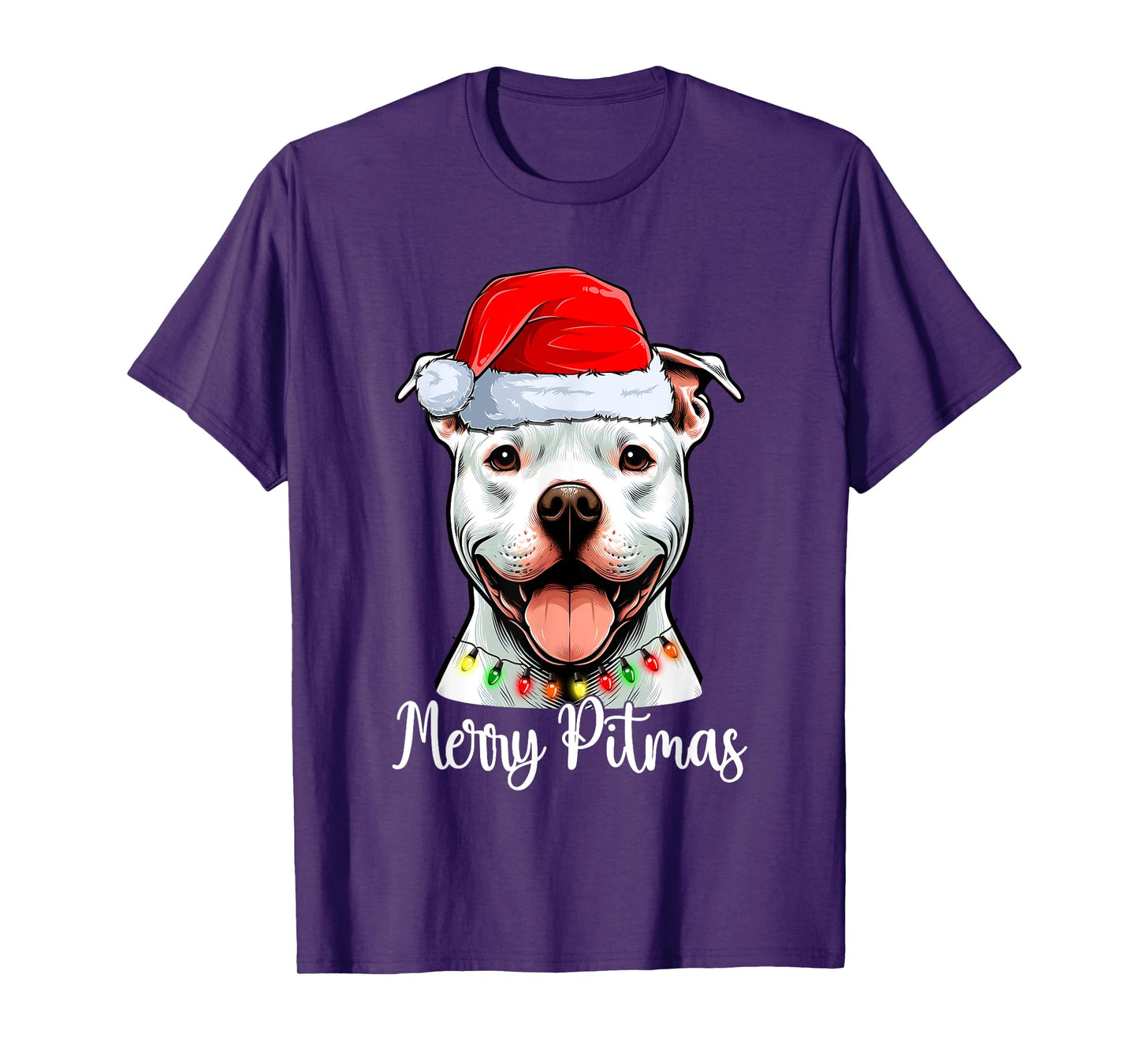 Pit Bull Santa Christmas Tree Lights Xmas Merry Pitmas T-Shirt