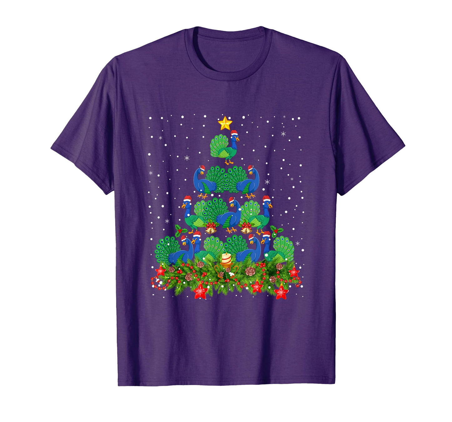 Peacock Bird Xmas Tree - Santa Hat Peacock Christmas T-Shirt