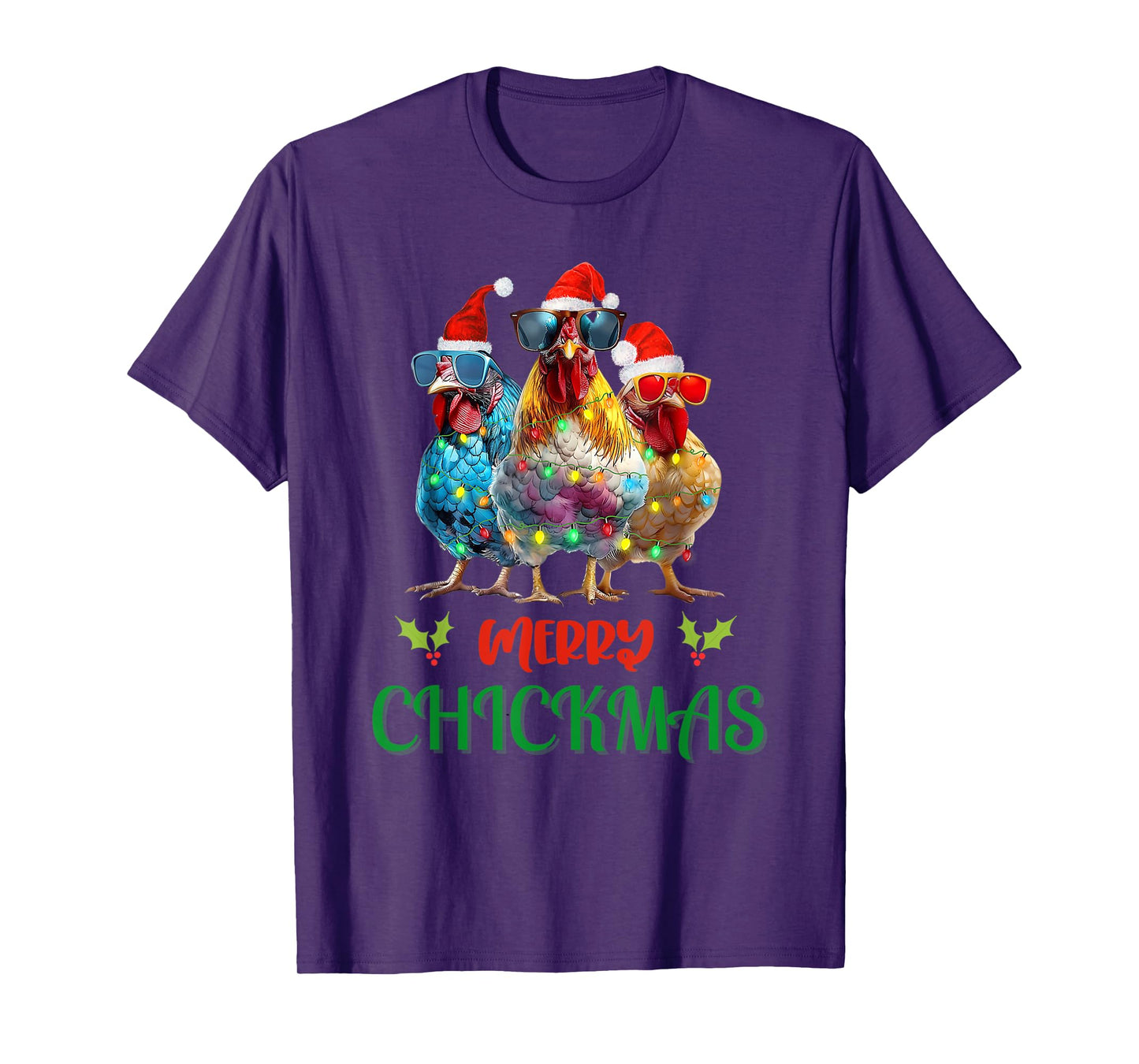 Merry Chickmas Ornament Lights Chicken Farmer Christmas T-Shirt