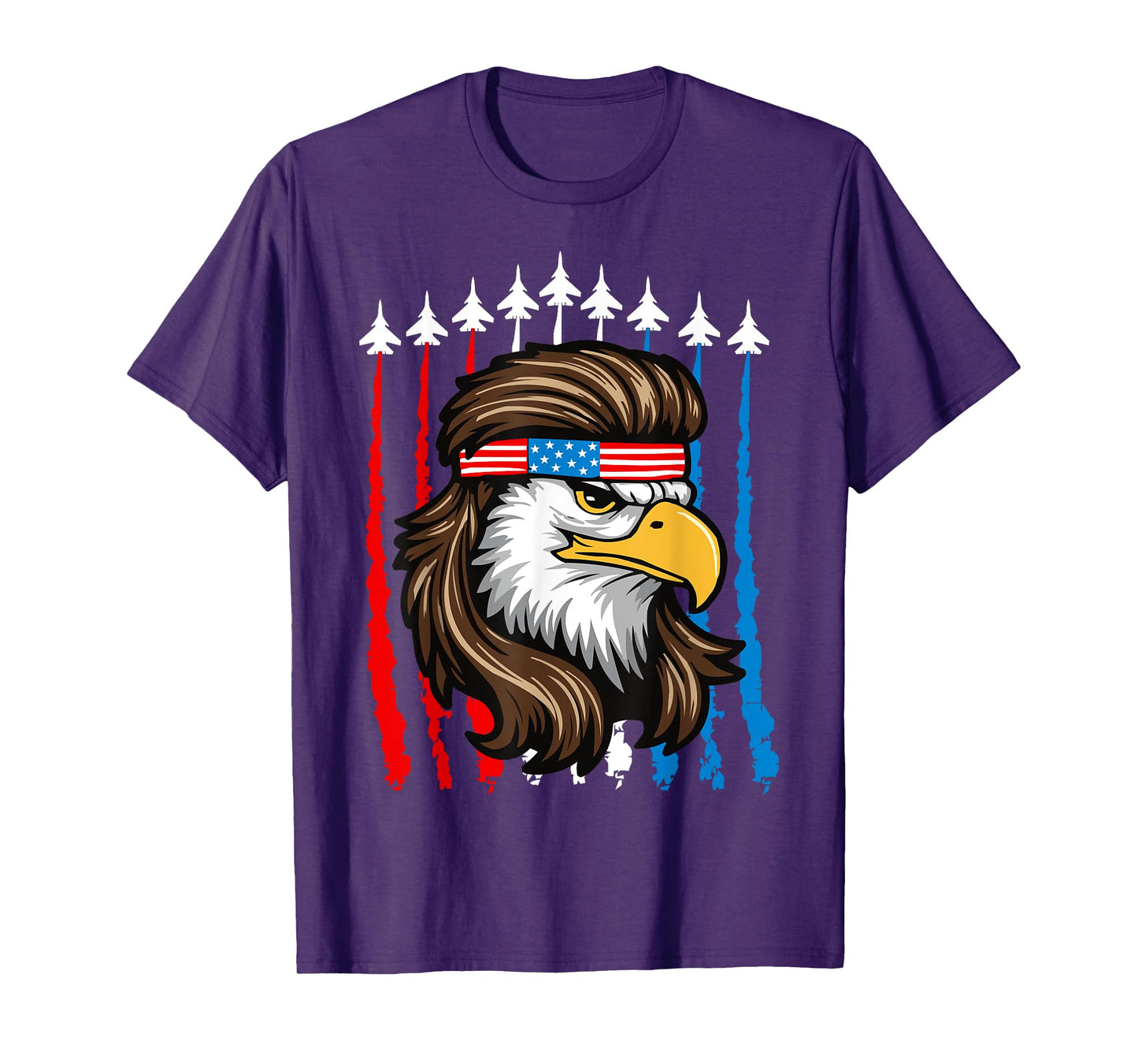 4th Of July Patriotic Bald Eagle Fighter Jet Merica USA Flag T-Shirt
