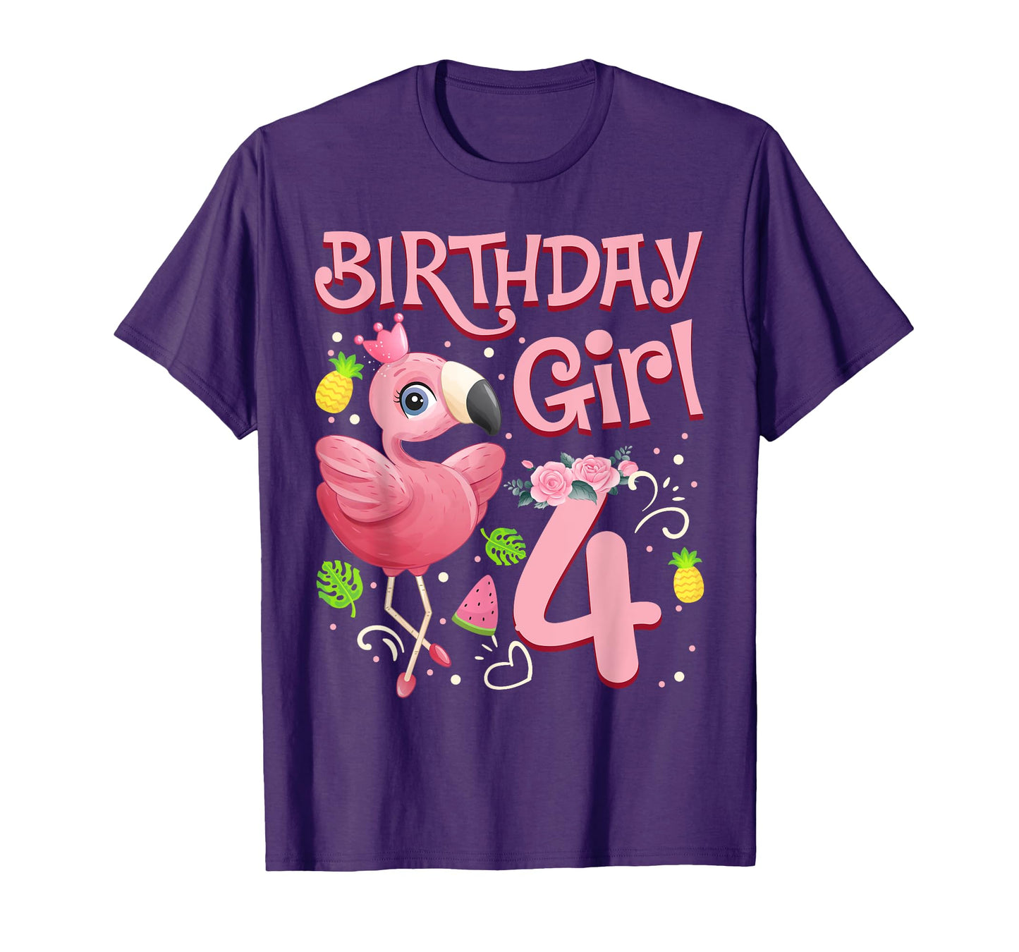 4th Birthday Girls Flamingo 4 Years Old Tropical Flamingo T-Shirt