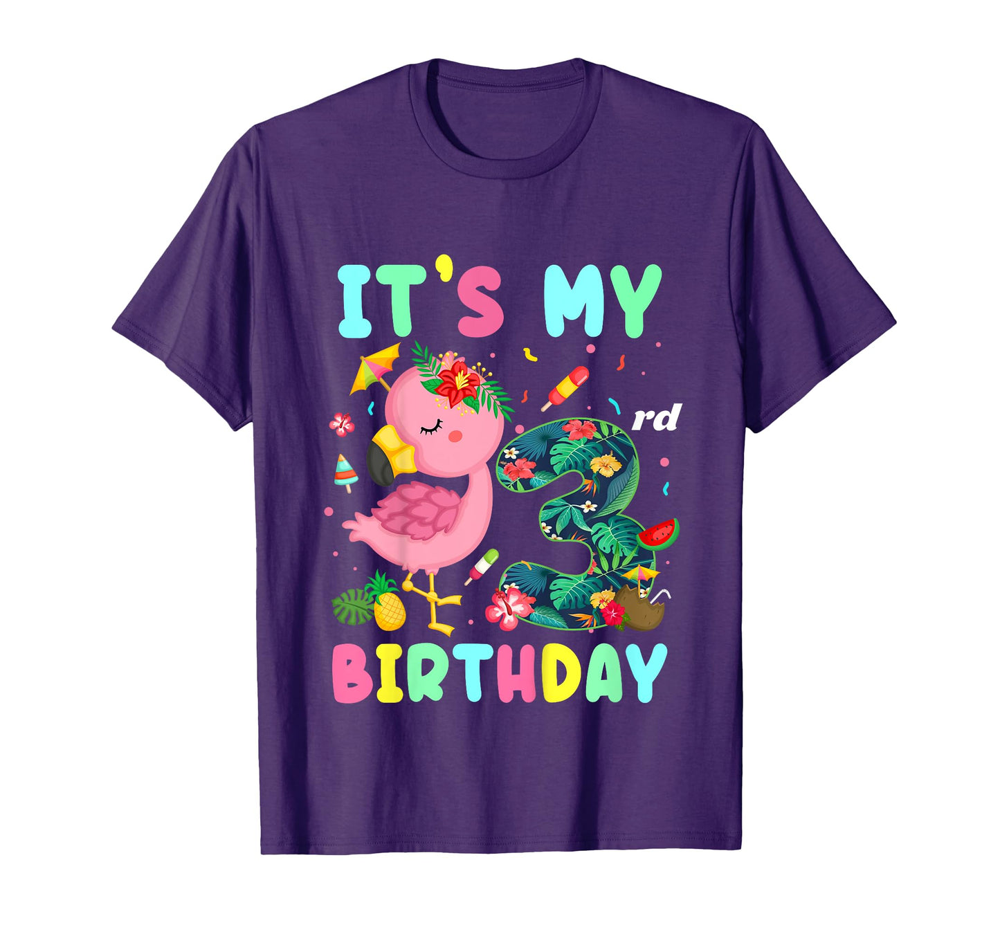 Kids It's My 3rd Birthday Flamingo Shirt Hawaii 3 Yrs Old Girl T-Shirt