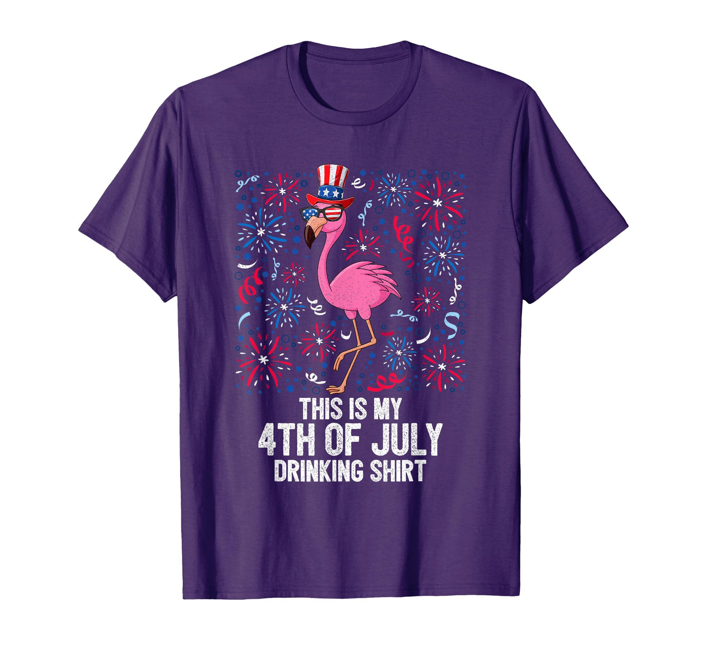 This Is My 4th Of July Drinking Shirt Flamingo American Flag T-Shirt