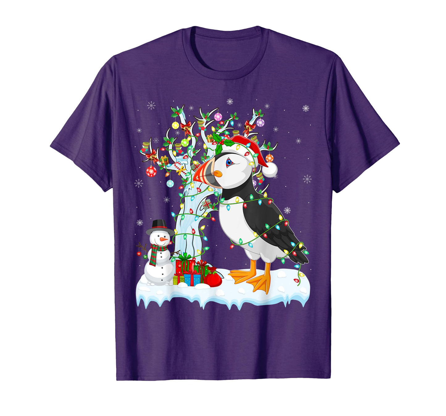 Puffin Bird Xmas Element Tree Lighting Puffin Christmas T-Shirt