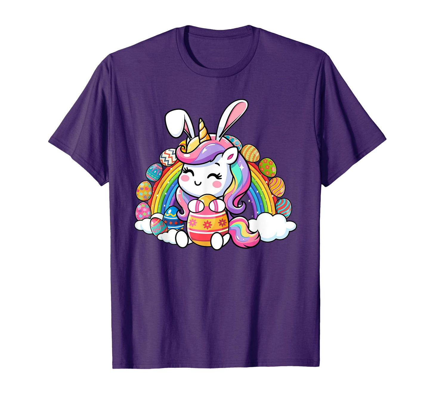 Bunny Unicorn Happy Easter Day Rainbow Egg Boys Girls T-Shirt