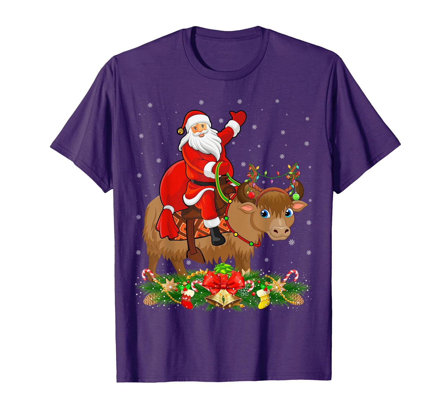 Xmas Decor Lights Funny Santa Riding Yak Christmas T-Shirt