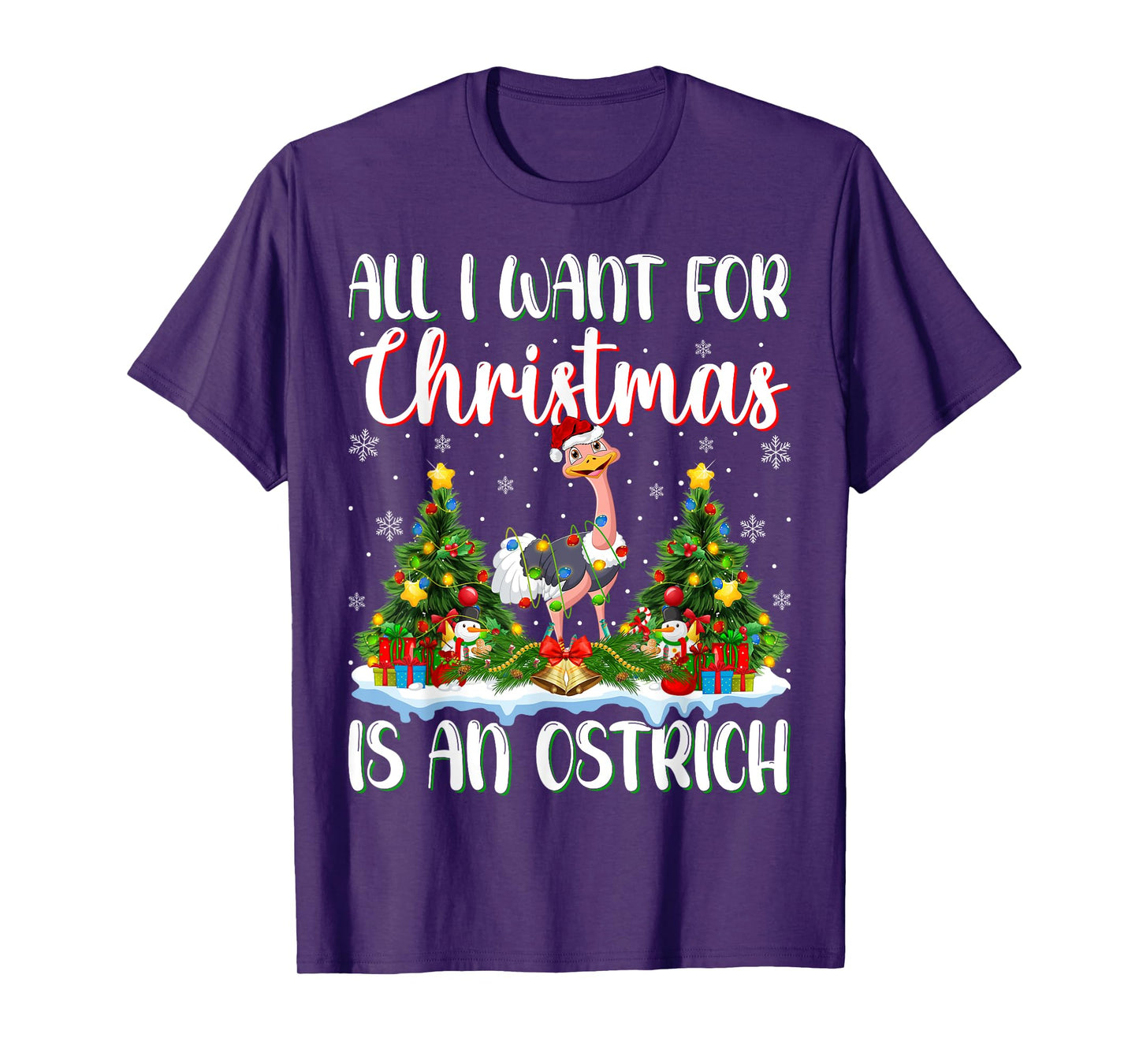 Xmas Lighting Santa All I Want For Christmas Is A Ostrich T-Shirt