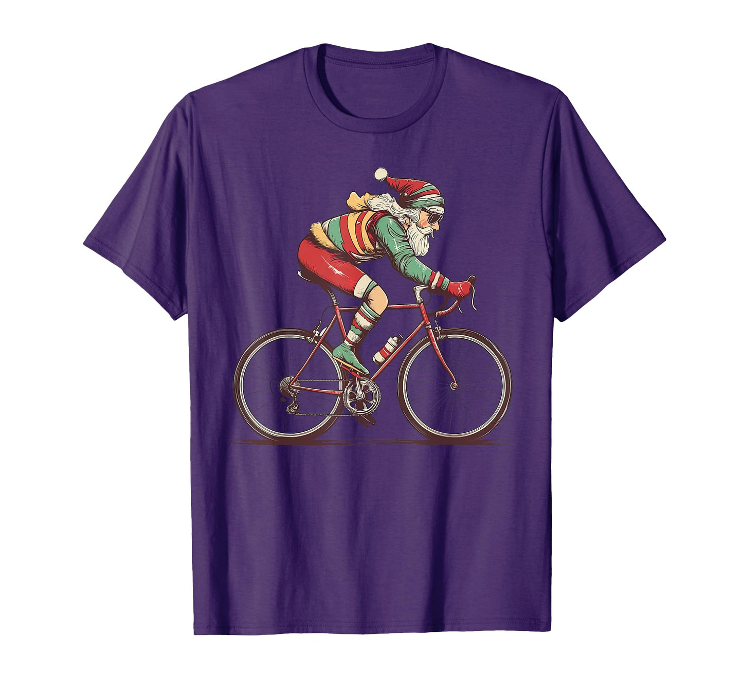 Retro Santa Riding Bicycle Cycling Biking Elf Bike Christmas T-Shirt