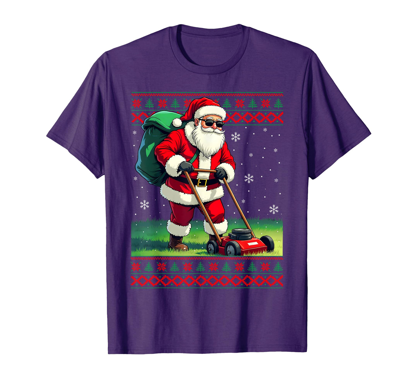 Santa Claus Mowing Lawn Ugly Christmas Holiday Boys Men T-Shirt