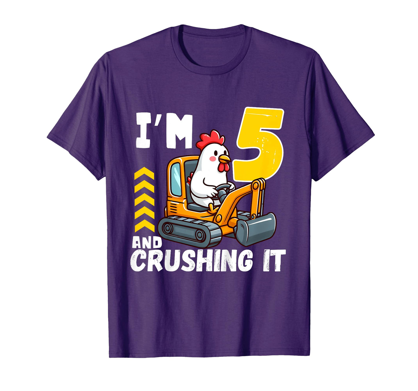 Kids Five 5yr 5th Birthday Construction Boy 5 Years Old Chicken T-Shirt