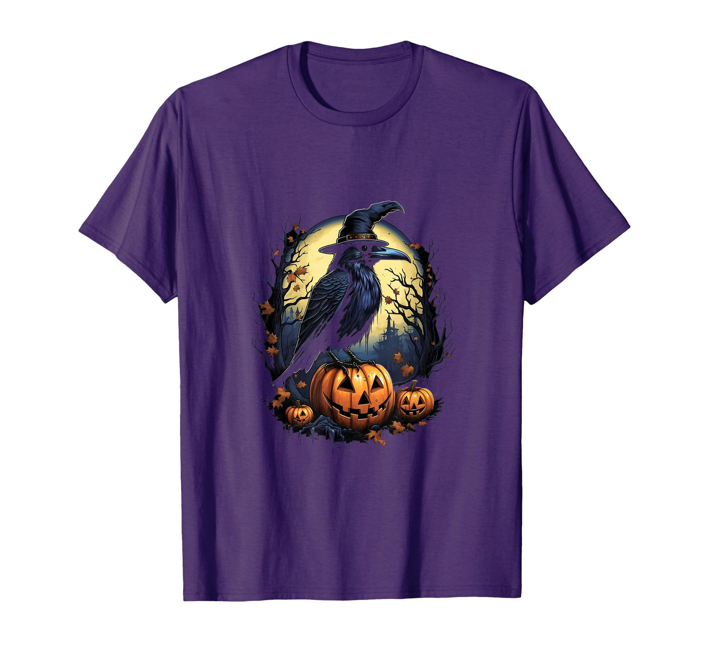Crow Bird Witch Hat Pumpkins Halloween Costume T-Shirt