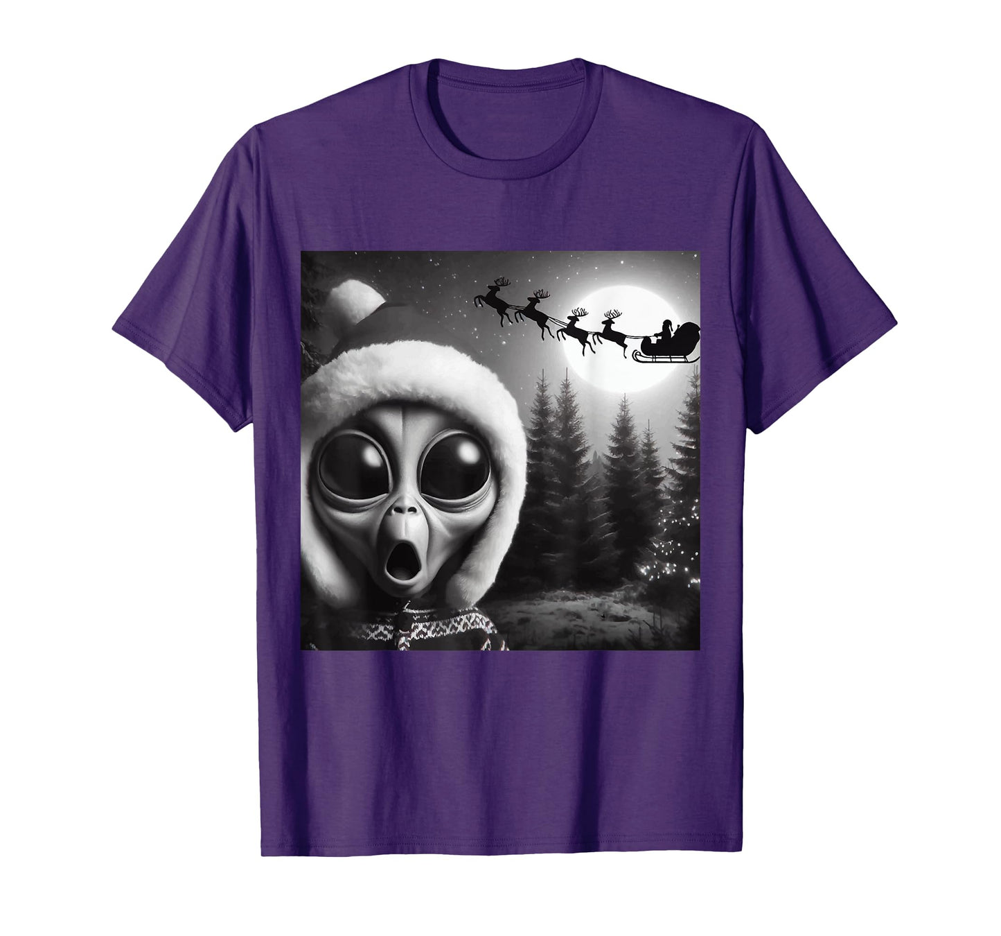 Christmas Alien Shocked by Santa’s Sleigh,Funny Holiday Xmas T-Shirt