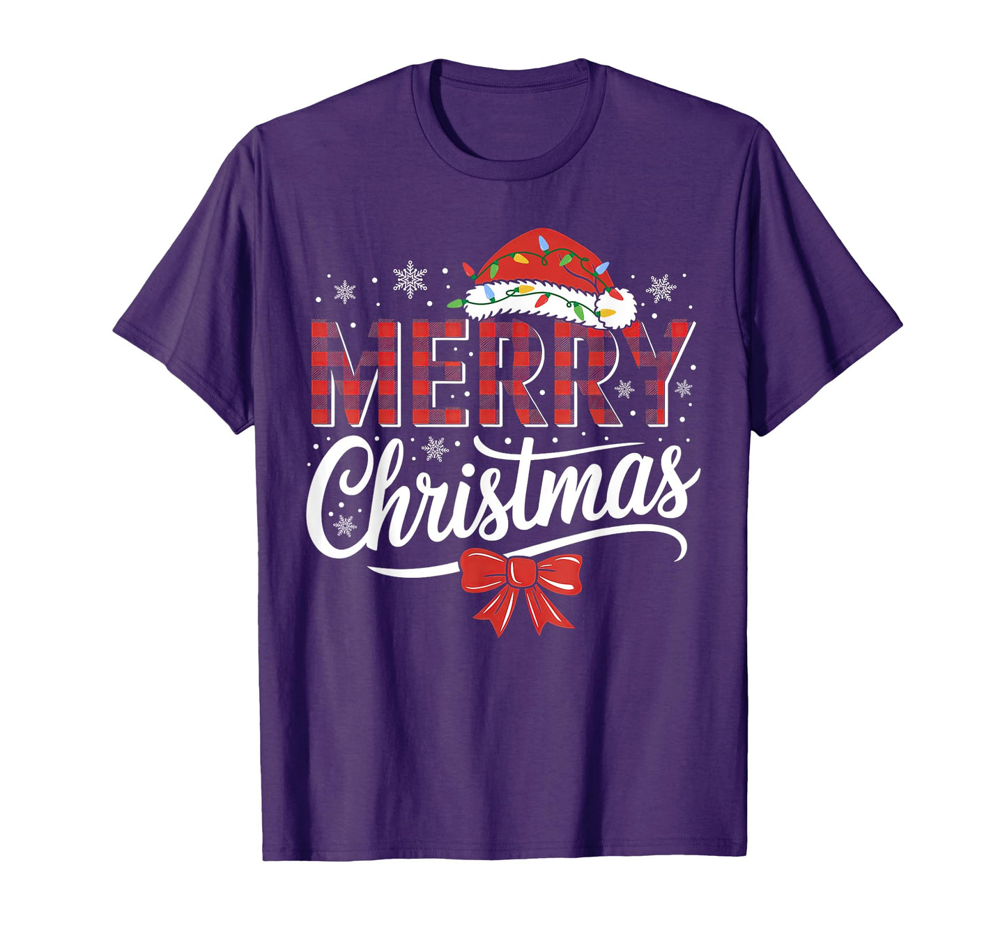 Merry Christmas Lights Red Santa Hat Xmas Family Men Women T-Shirt