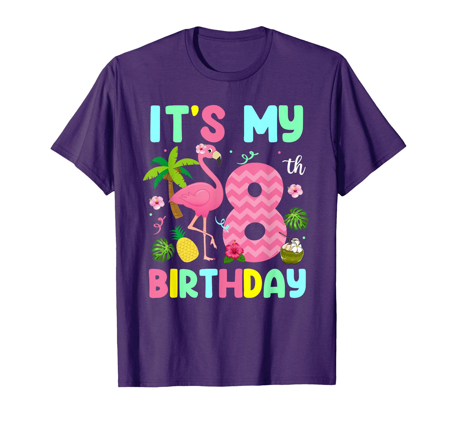 It's My 8th Birthday Flamingo Shirt Hawaii 8 Yrs Old Girl T-Shirt