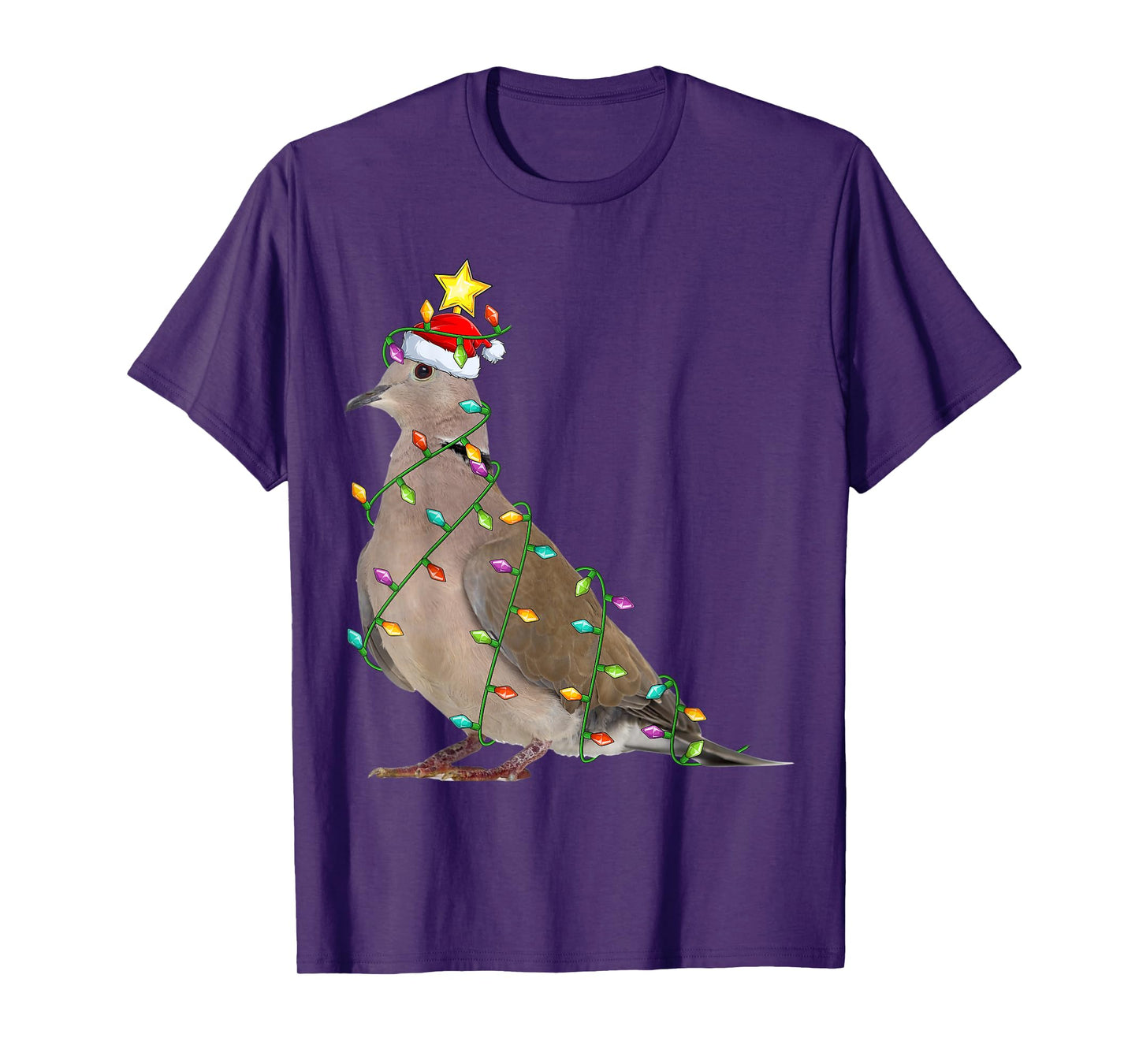 Xmas Tree Lighting Santa Mourning Dove Bird Christmas T-Shirt