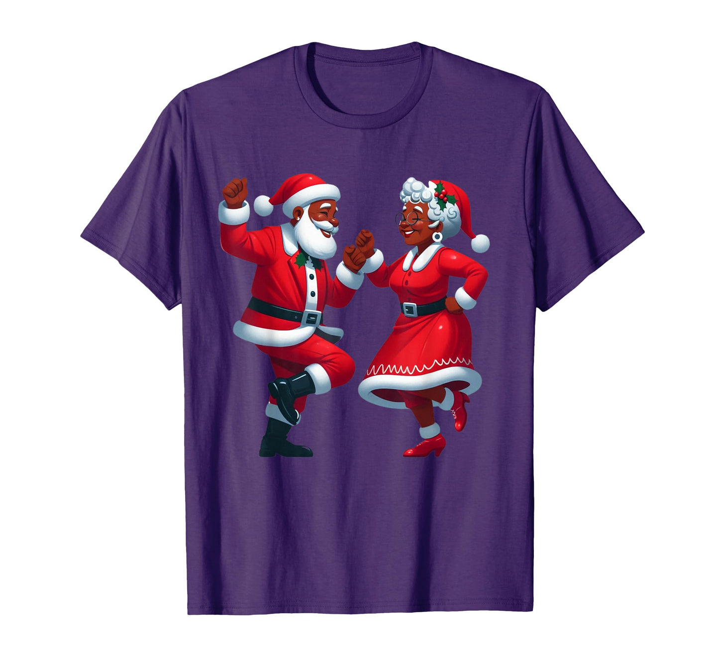 Christmas Dancing Black African American Santa Mrs Claus T-Shirt