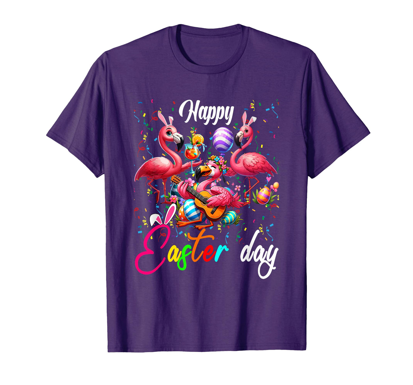 Three Cute Bunny Flamingos Costume Party Easter Eggs Basket T-Shirt