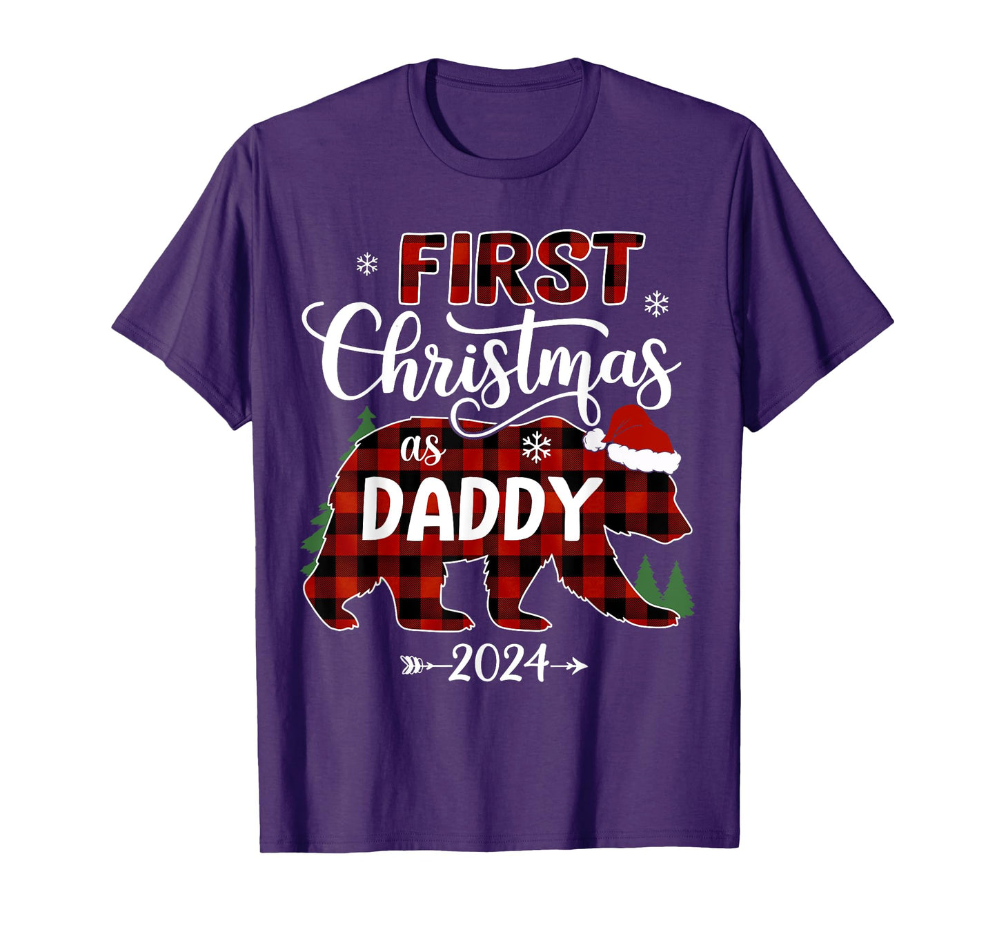 First Christmas As Daddy 2024 Bear Santa Hat Pregnancy Baby T-Shirt