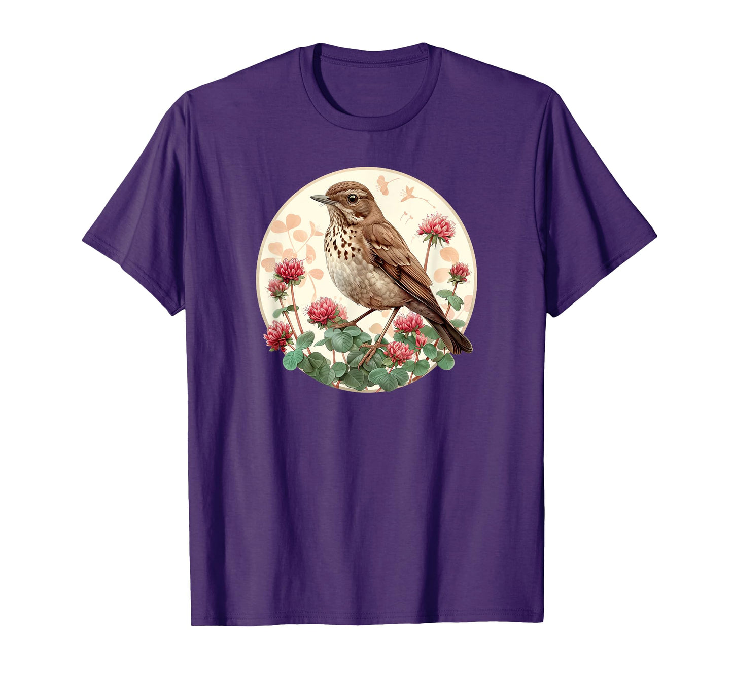 Red Clover Flower - Hermit Thrush Bird T-Shirt