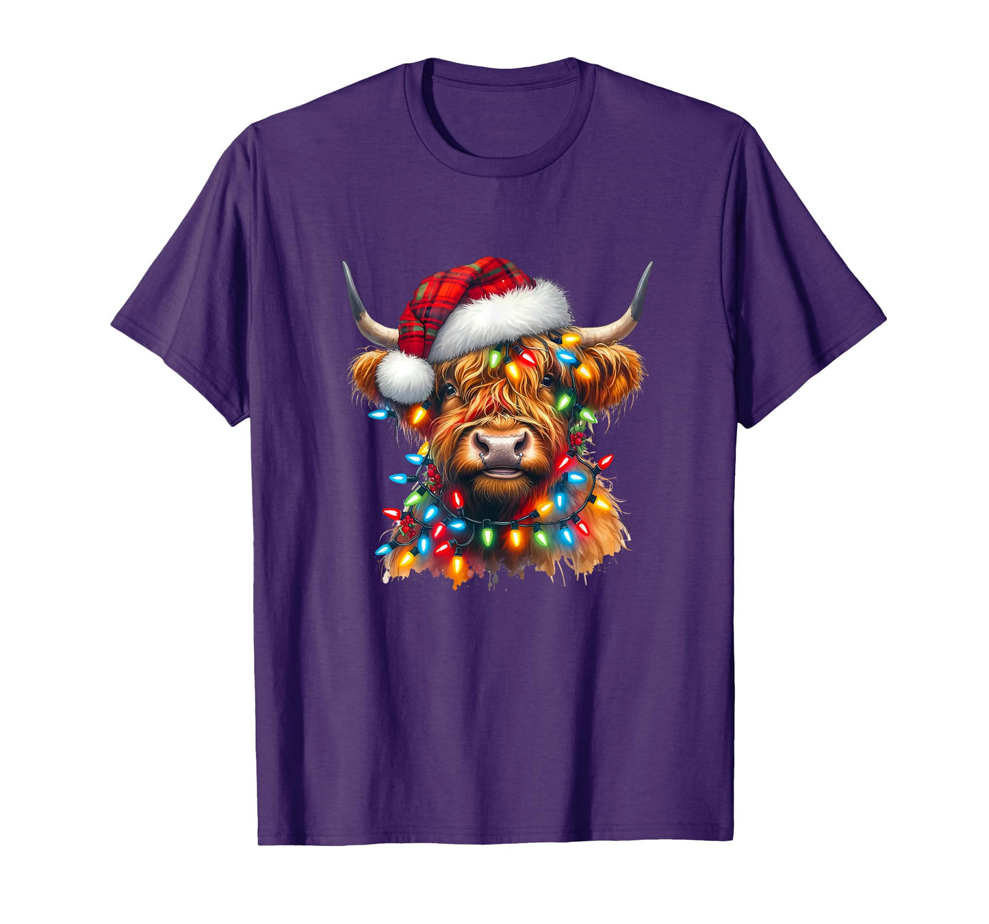 Highland Cow Christmas Xmas Santa Wooly Farm Animal Kids T-Shirt