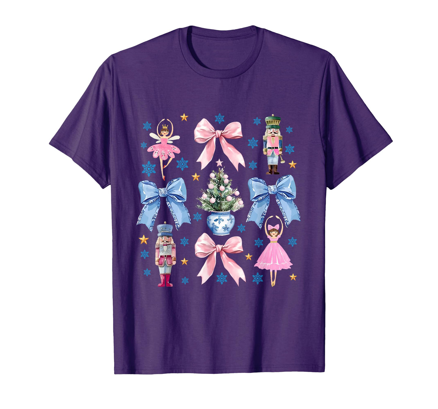 Coquette Pink Blue Bow Nutcracker Xmas Merry Christmas T-Shirt