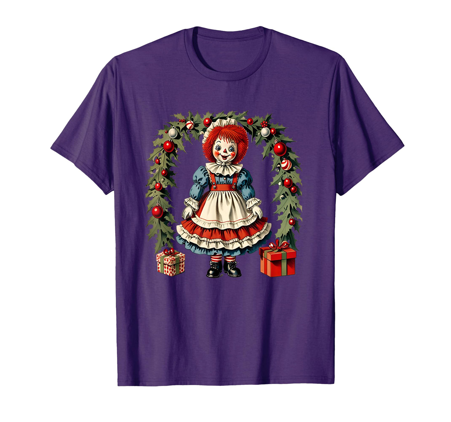 X-mas Children's Cloth Rag Doll Story Raggedy Ann Christmas Wreath and Presents T-Shirt
