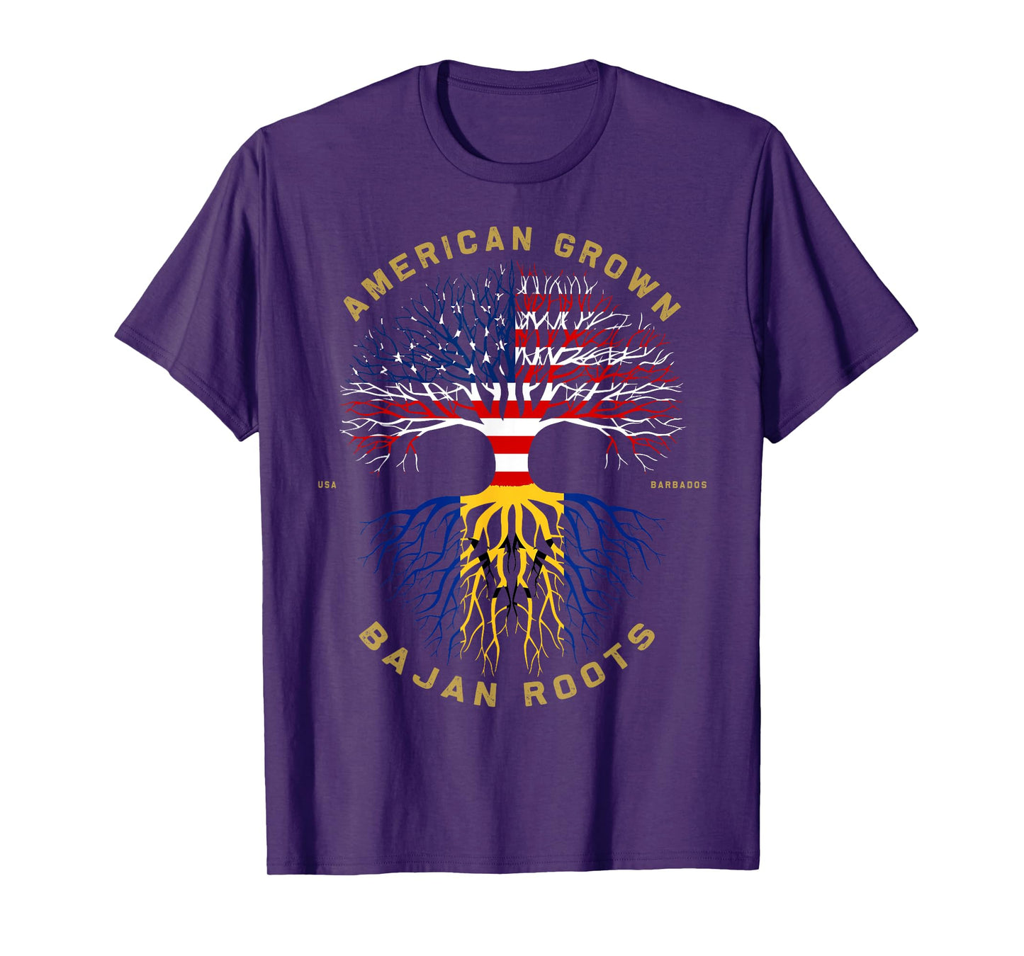 American Grown With Bajan Roots Tree USA Flag Unique Gifts T-Shirt