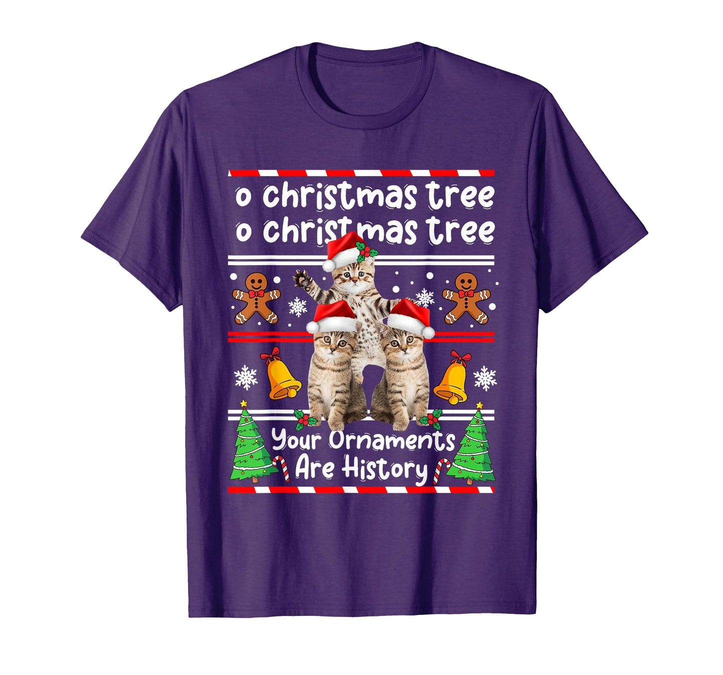 Christmas Oh Christmas Tree Your Ornaments are History Funny Cat Xmas T-Shirt - Black, Small, Unisex-Adults, Unisex-Kids, Short Sleeve, T-Shirt, Animal Print, Christmas, Cotton Blend, Machine Wash