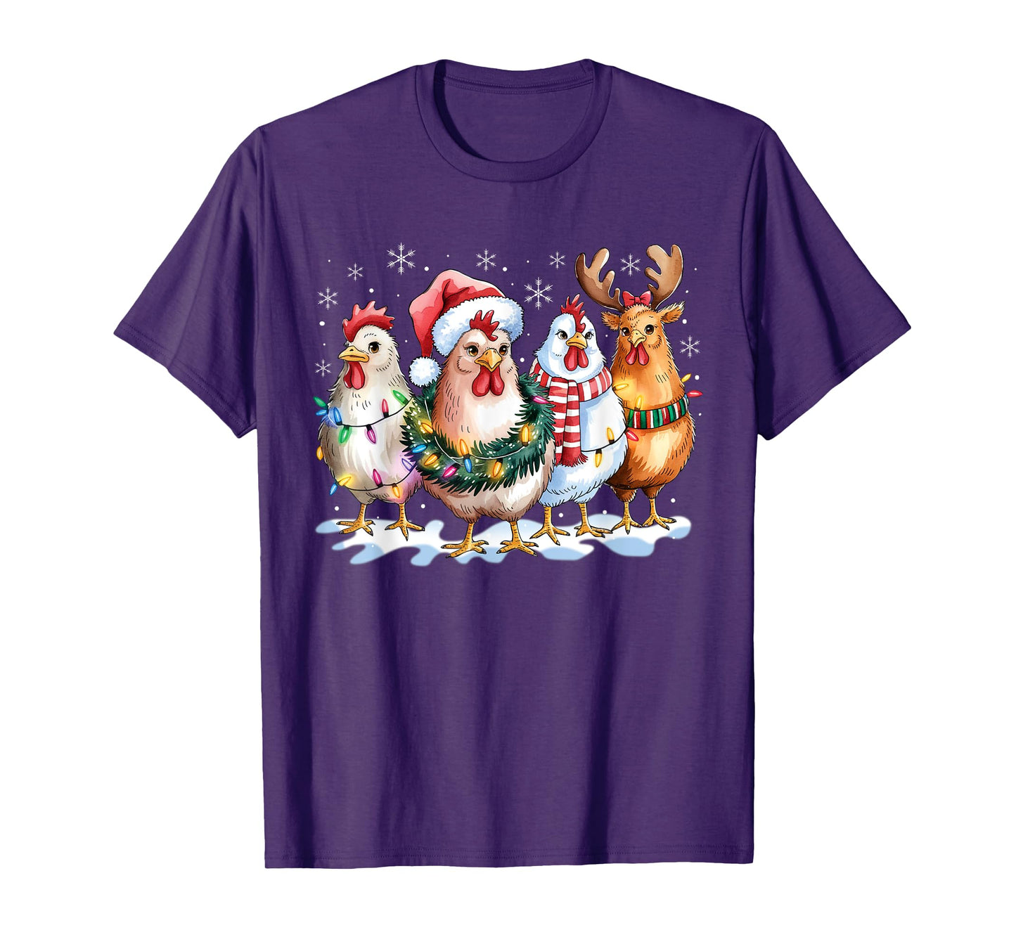 Funny Chicken Santa Hat Reindeer Christmas Lights Ornaments T-Shirt