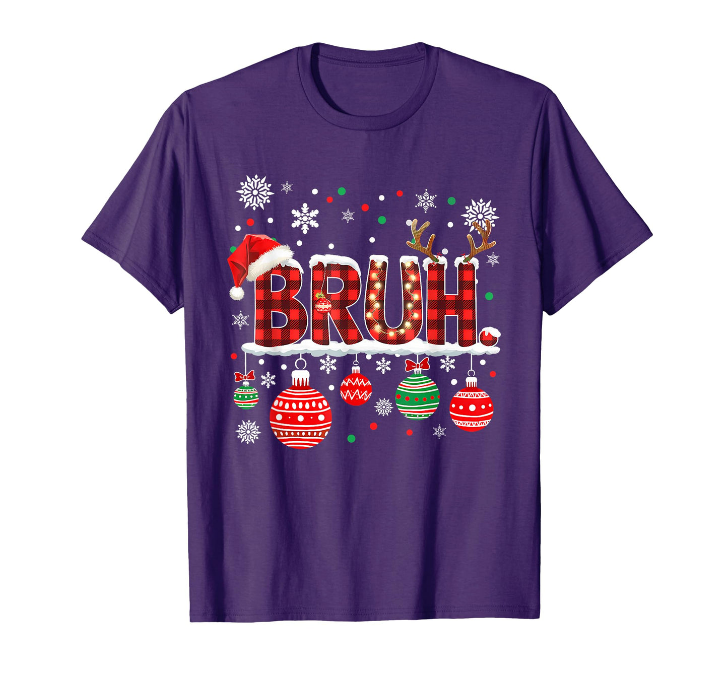 Bruh Funny Christmas Plaid Teens Boys Kids Xmas Pajamas T-Shirt
