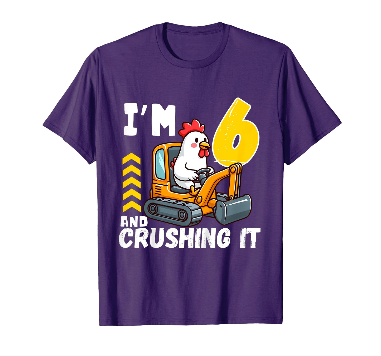 Kids Six 6yr 6th Birthday Construction Boy 6 Years Old Chicken T-Shirt