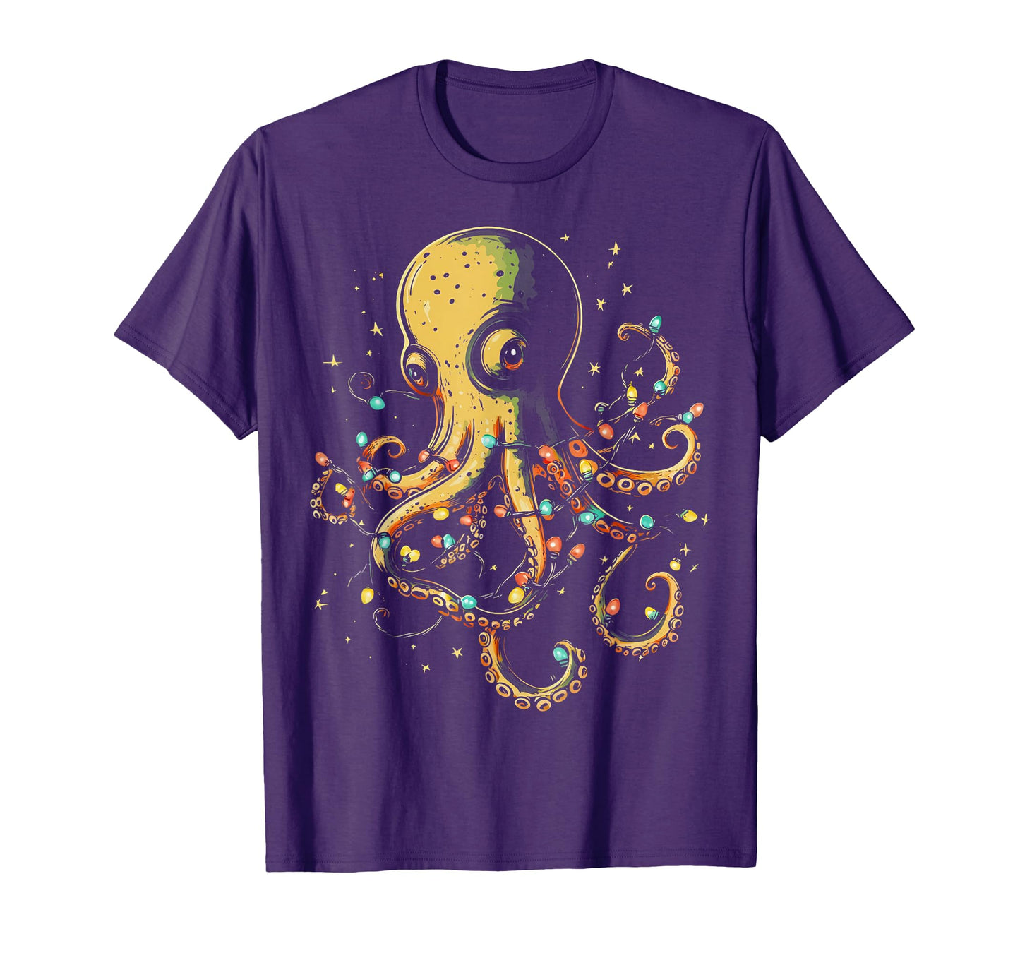Christmas Lights Sea Octopus Marine Biology Ocean Animal T-Shirt