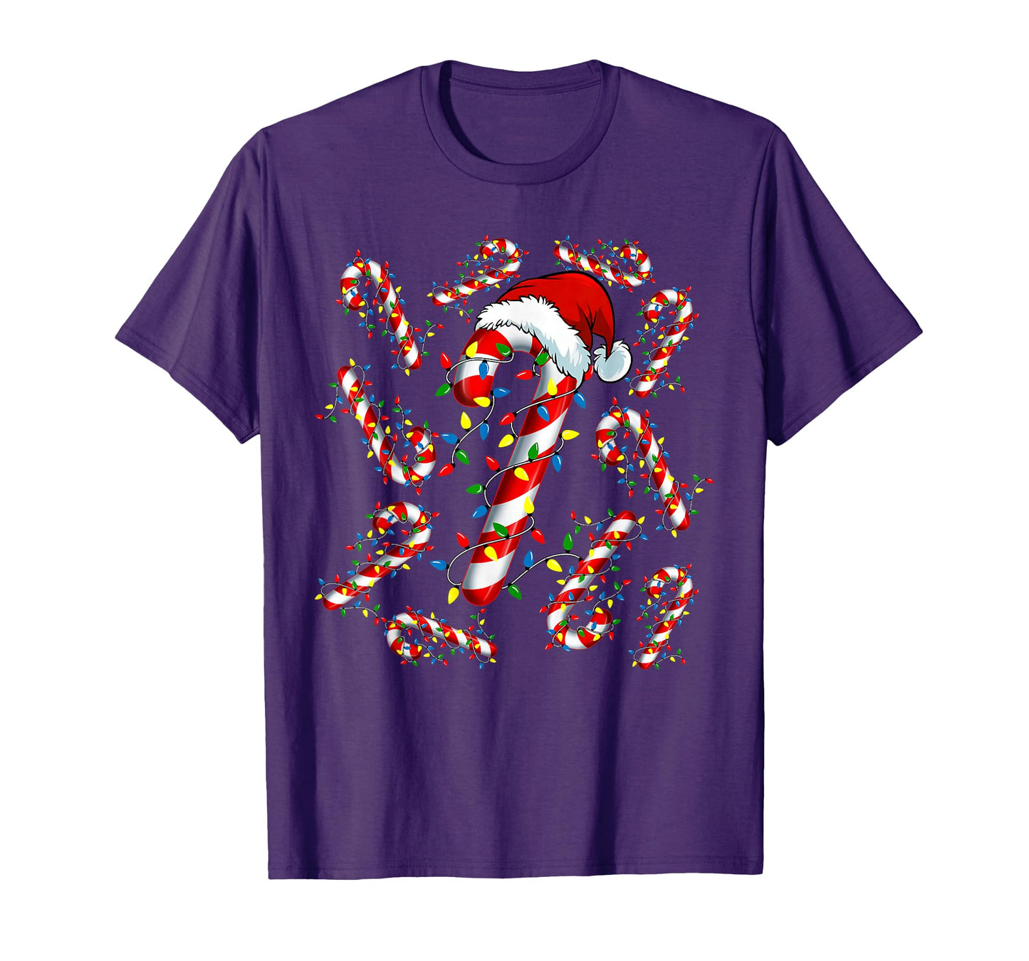 Red and White Candy Cane Santa Funny Christmas Xmas Lights T-Shirt