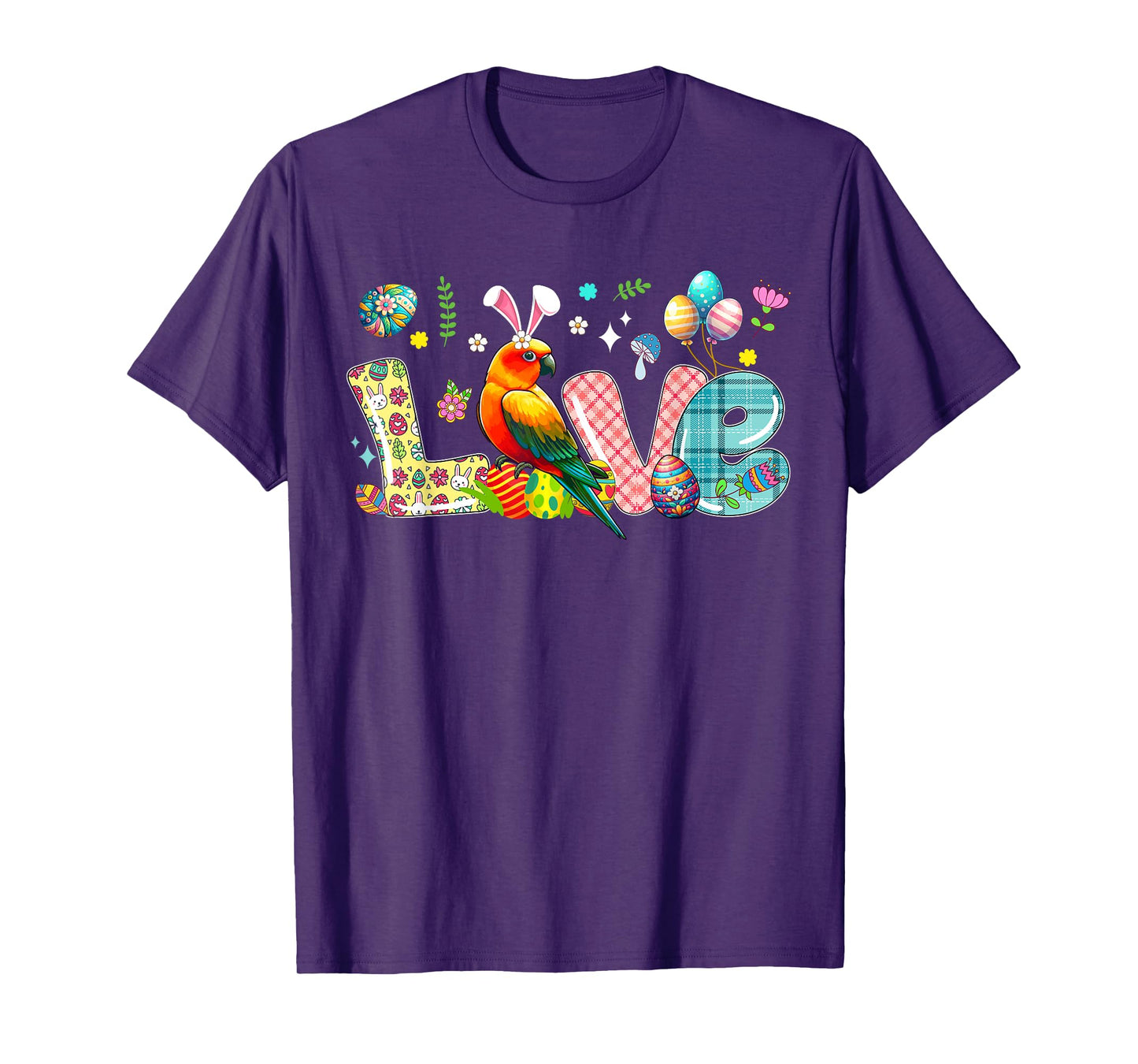Love Easter Bunny Sun Conure Hunting Eggs Flowers Colourful T-Shirt